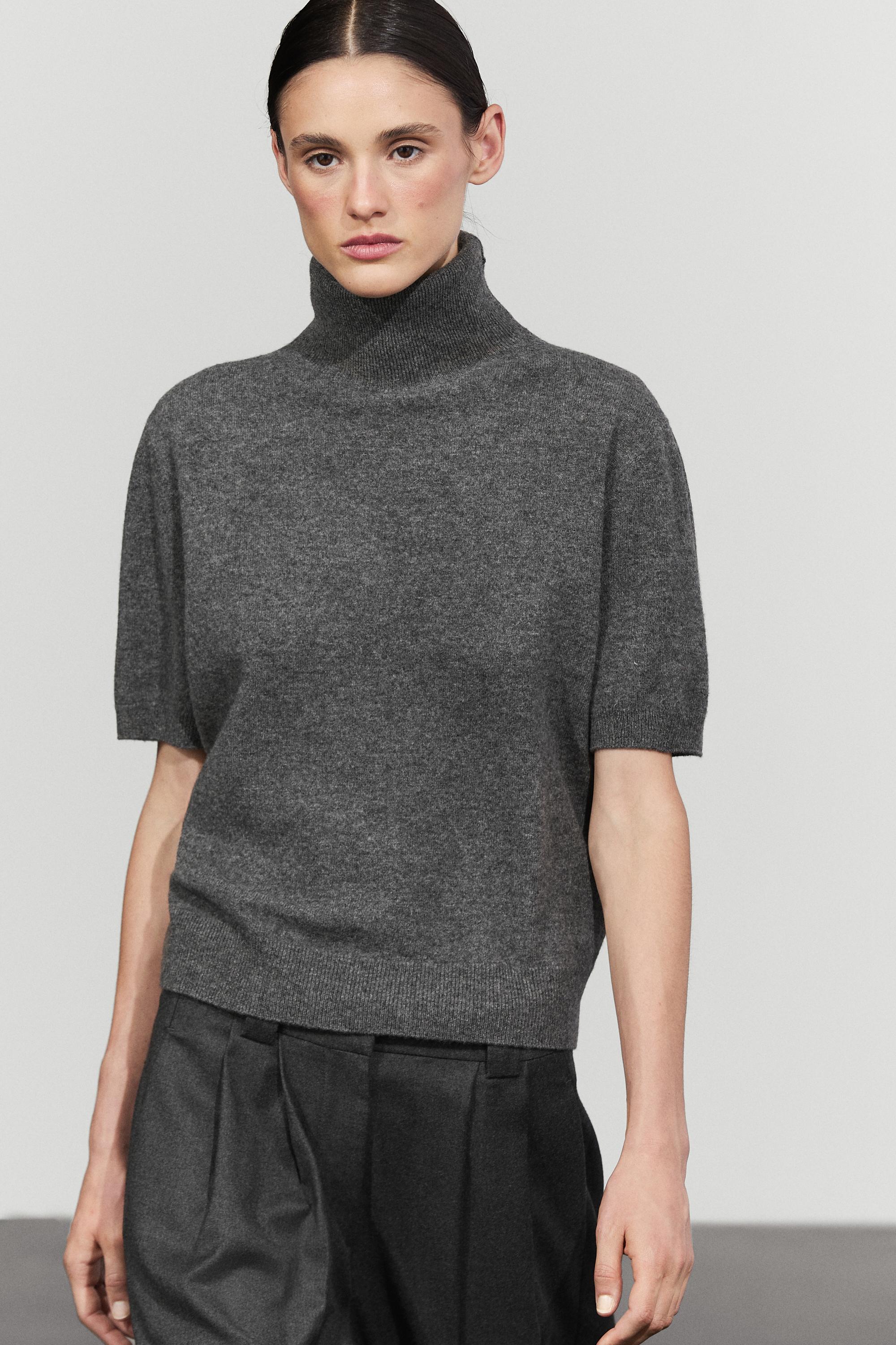 Short sleeve turtleneck knit sweater - MEDIUM GREY