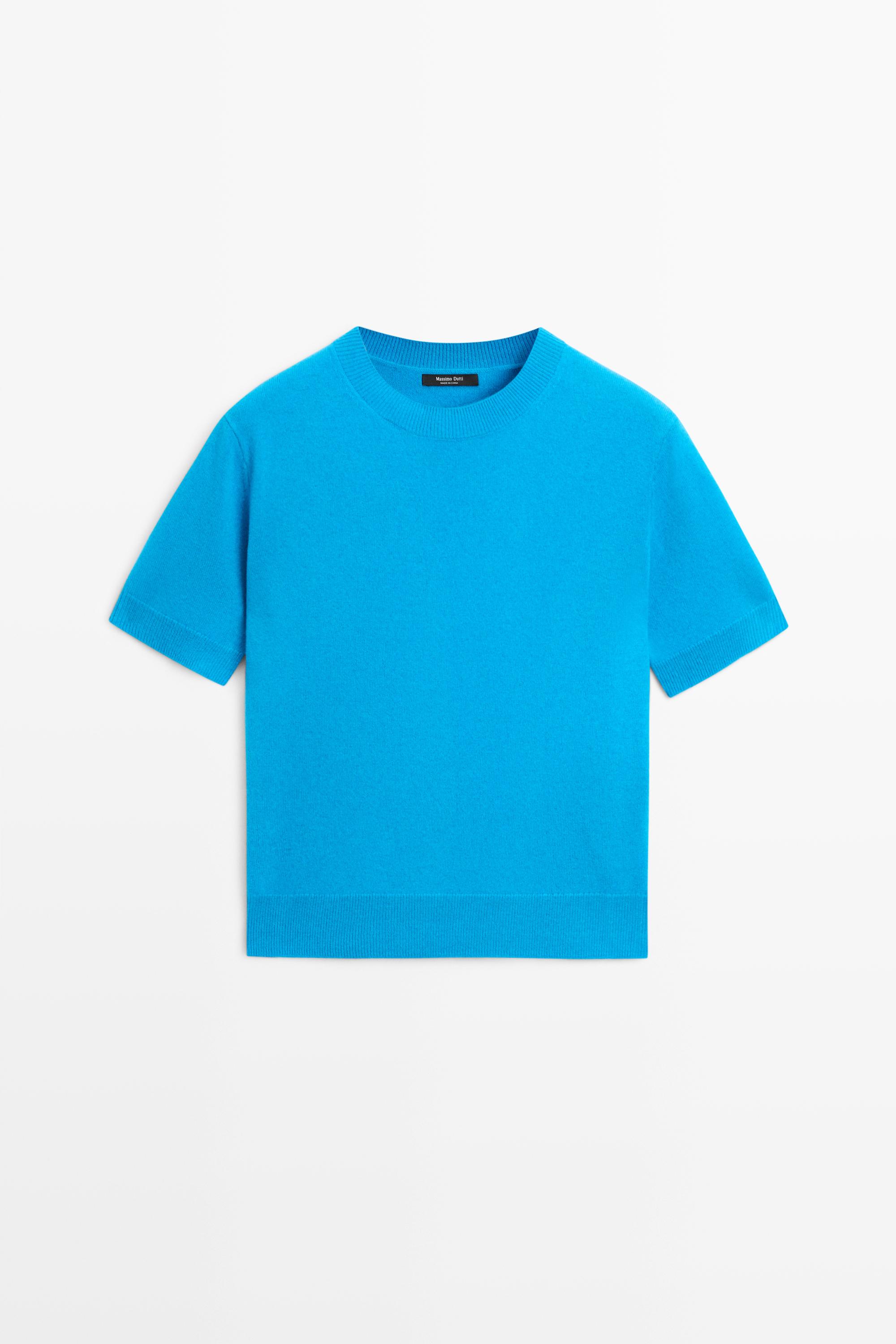 Short sleeve wool blend knit sweater - TURQUOISE