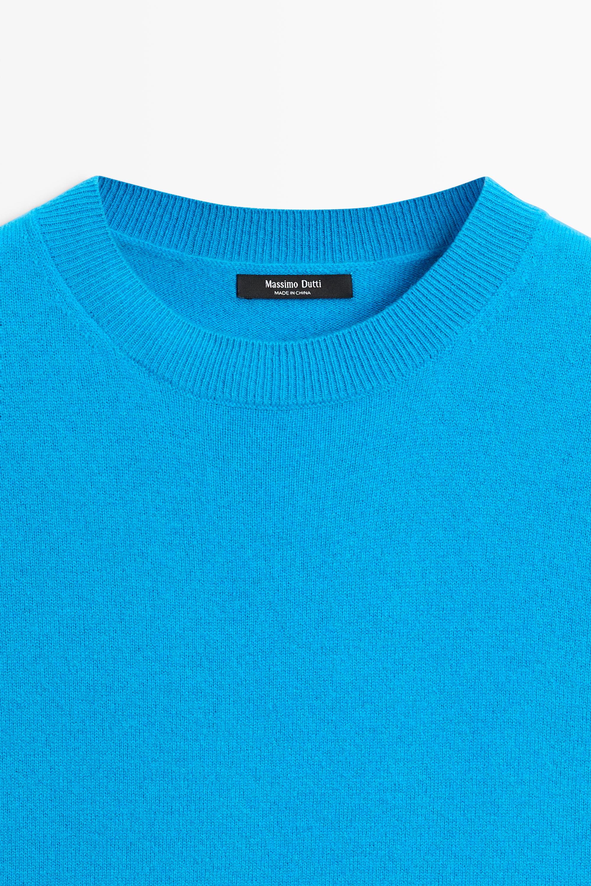 Short sleeve wool blend knit sweater - TURQUOISE