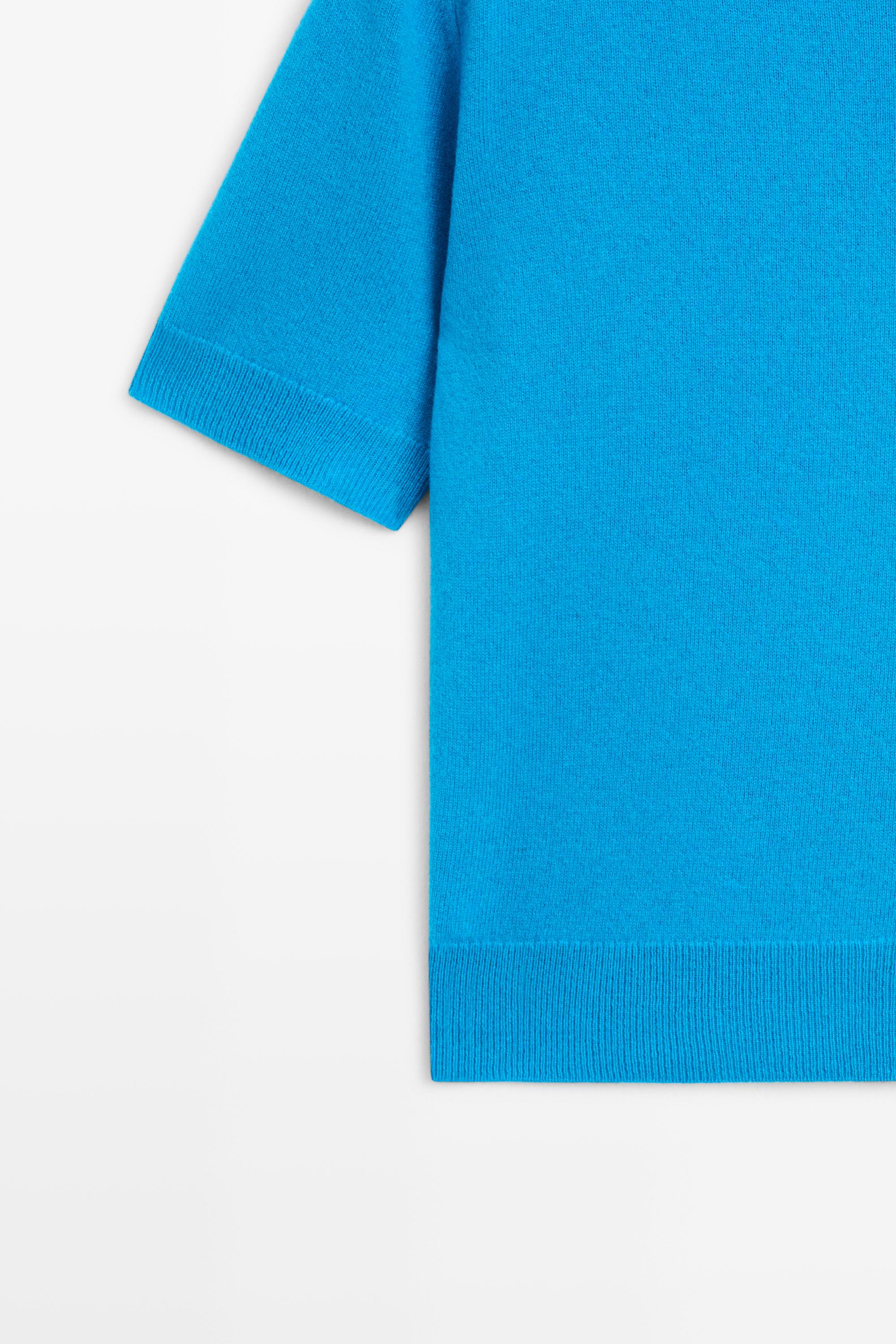 Short sleeve wool blend knit sweater - TURQUOISE