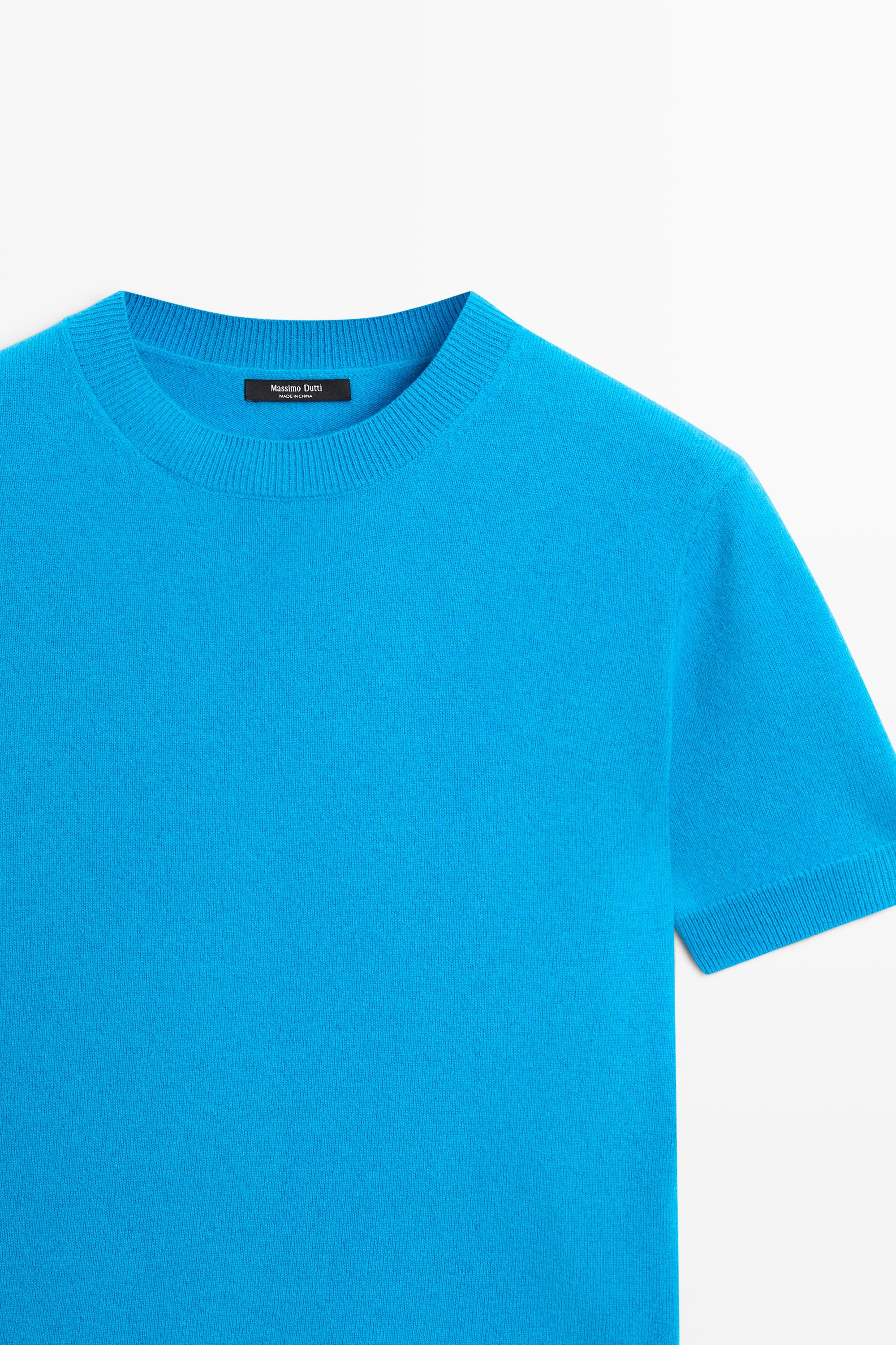 Short sleeve wool blend knit sweater - TURQUOISE