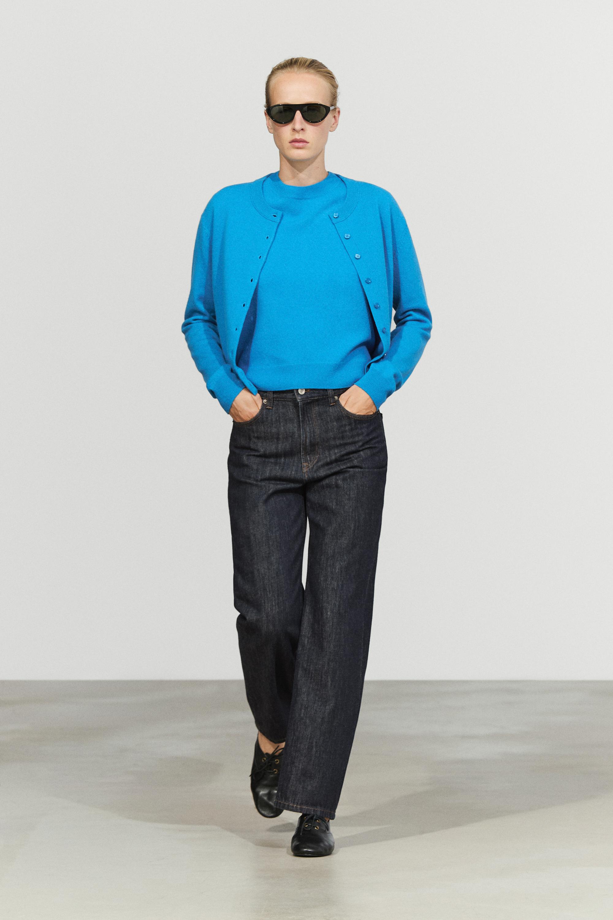 Short sleeve wool blend knit sweater - TURQUOISE