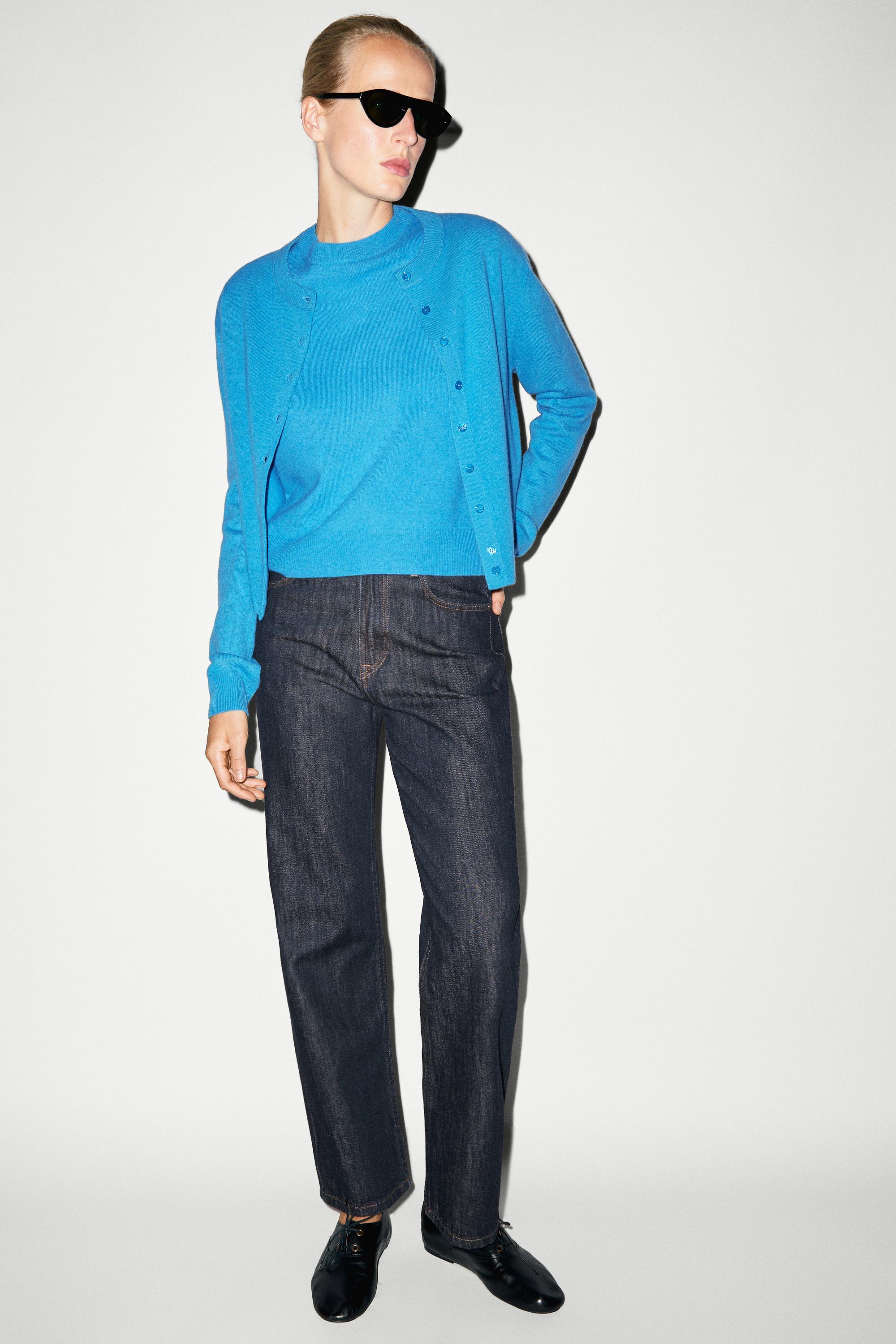 Short sleeve wool blend knit sweater - TURQUOISE