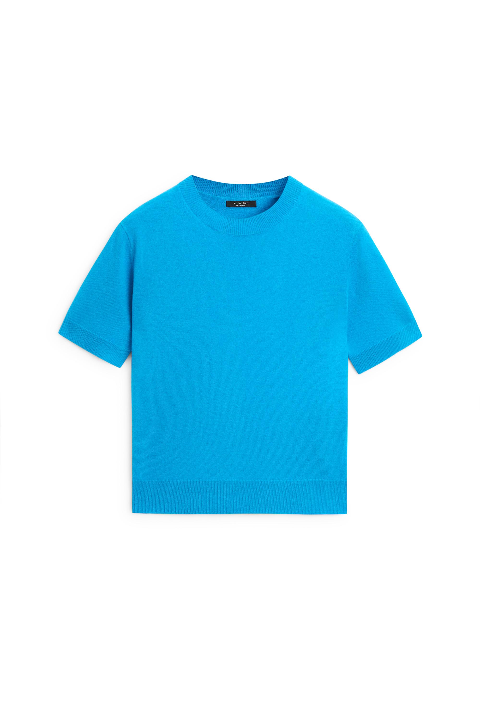 Short sleeve wool blend knit sweater - TURQUOISE