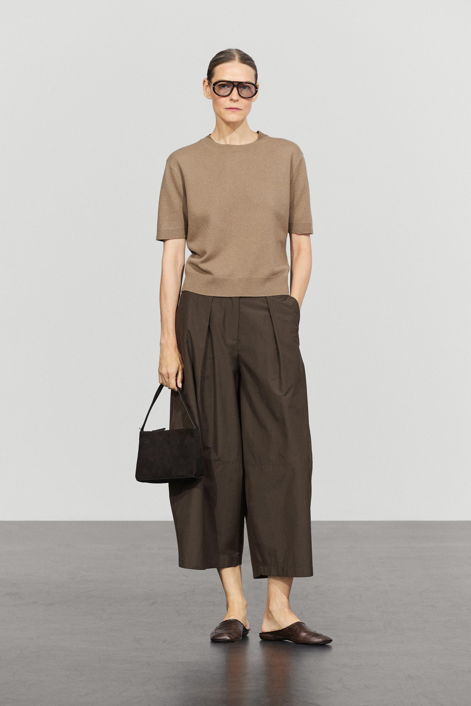 Short sleeve wool blend knit sweater - GREENISH
