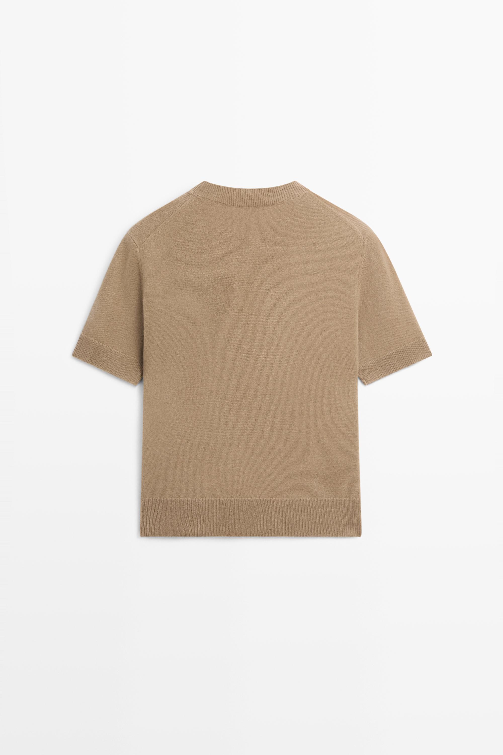 Short sleeve wool blend knit sweater - GREENISH