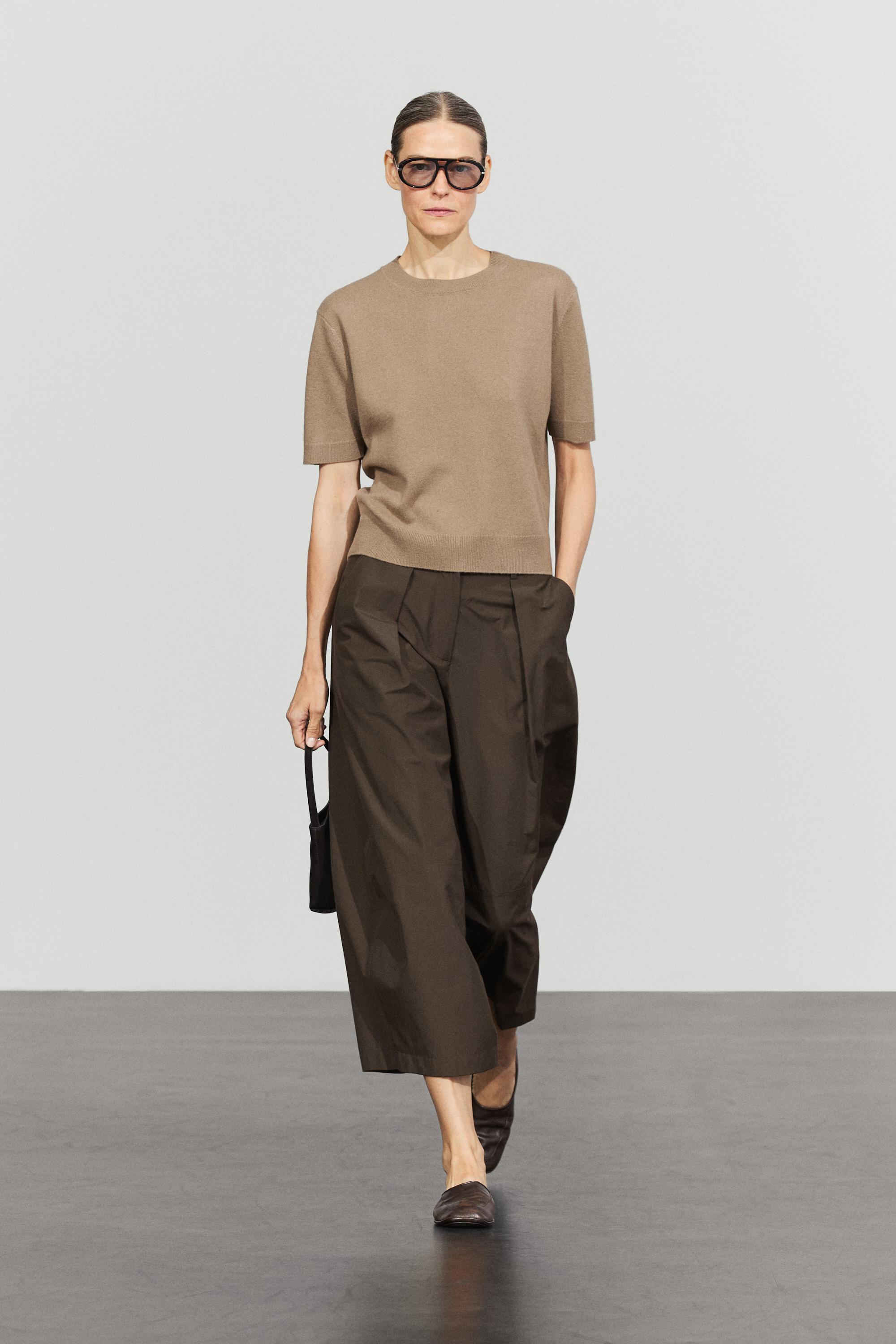 Short sleeve wool blend knit sweater - GREENISH
