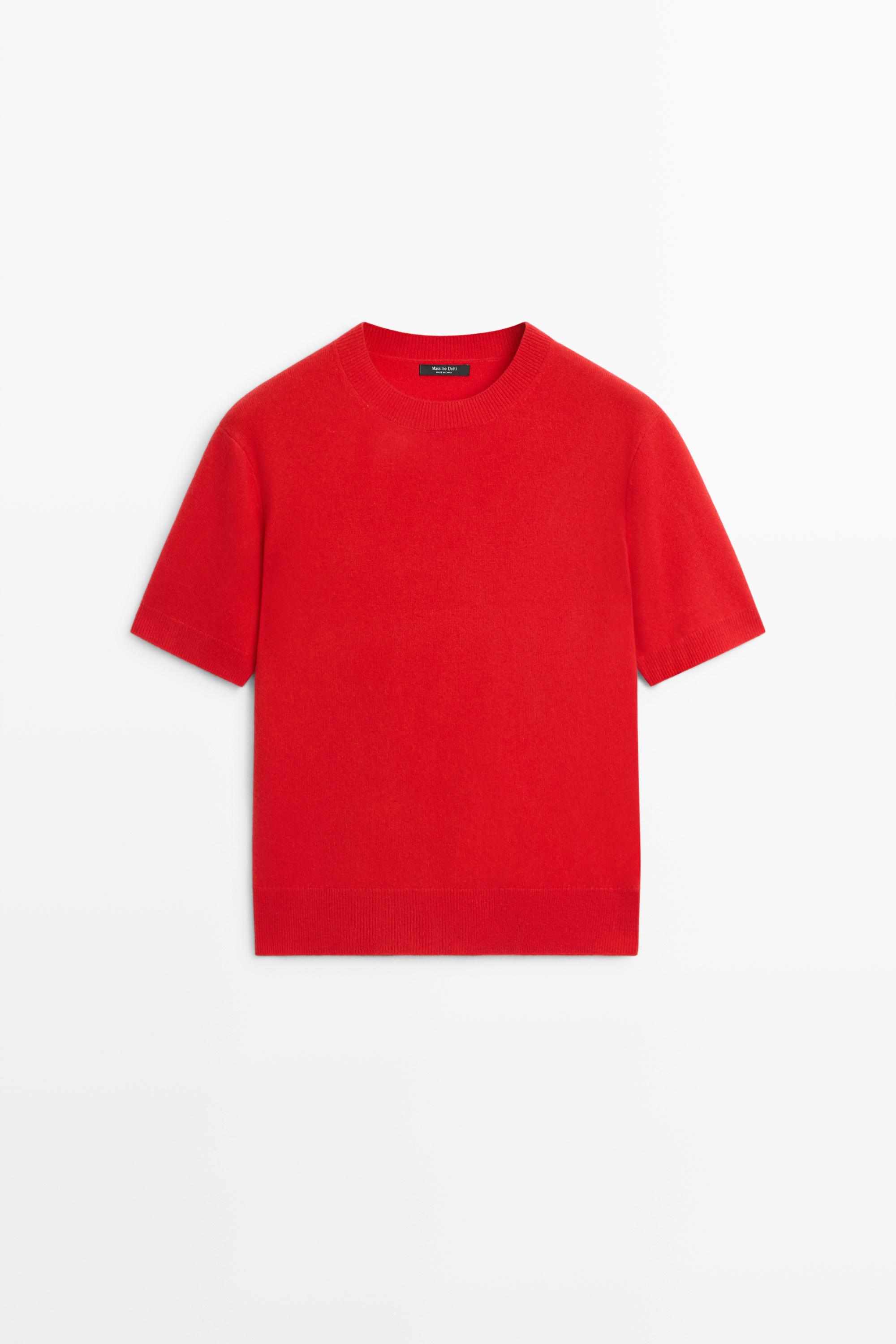 Short sleeve wool blend knit sweater - RED