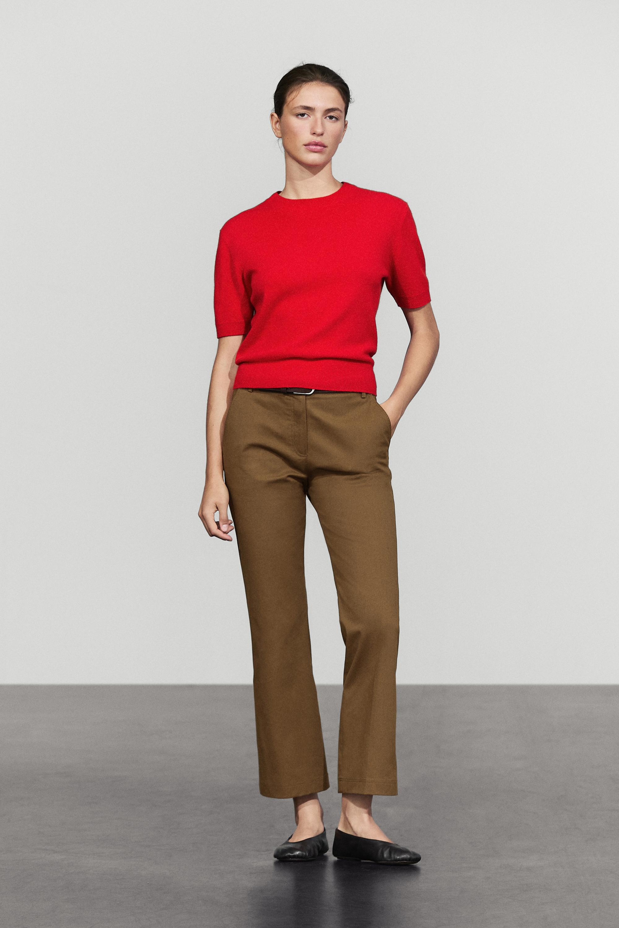 Short sleeve wool blend knit sweater - RED
