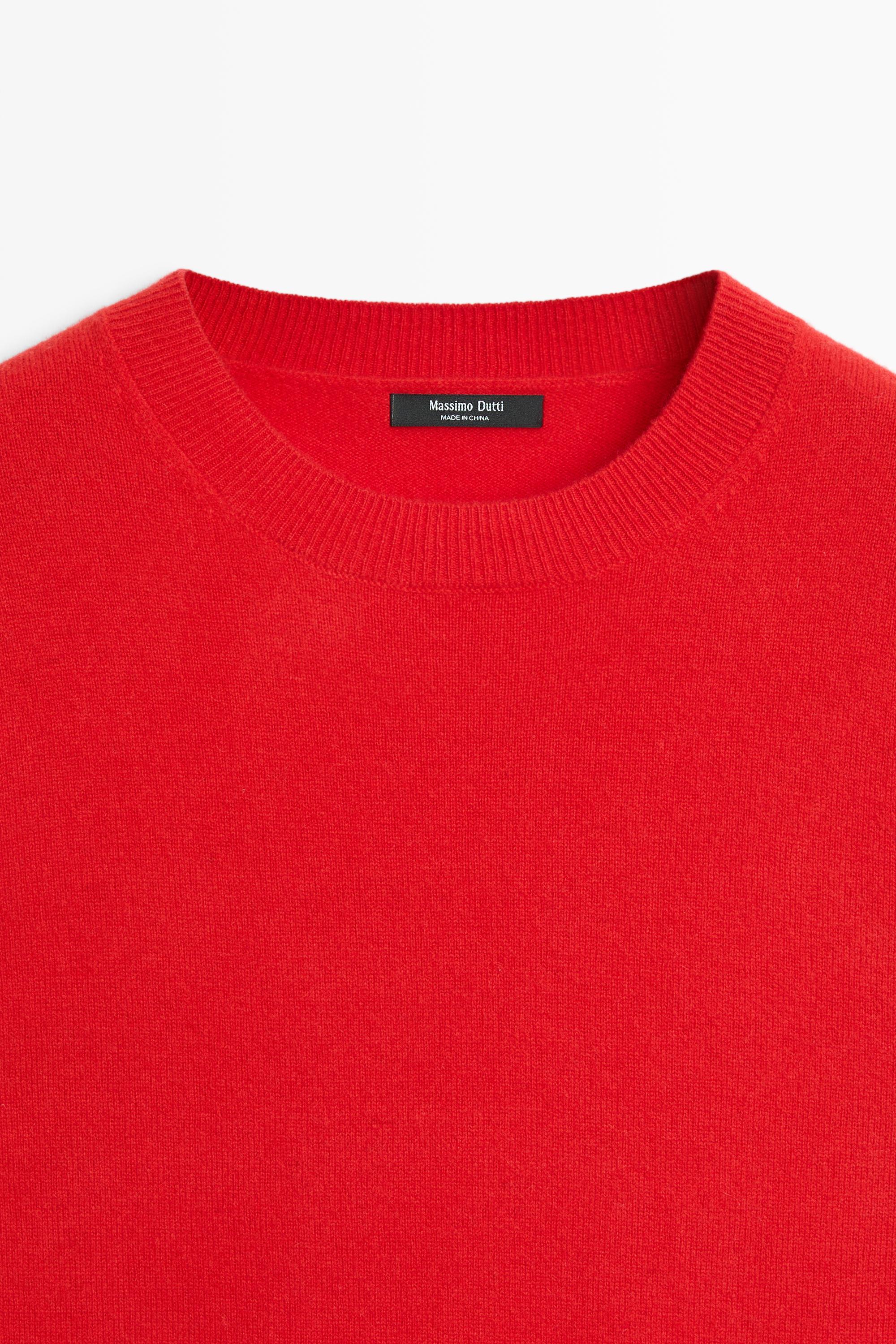 Short sleeve wool blend knit sweater - RED