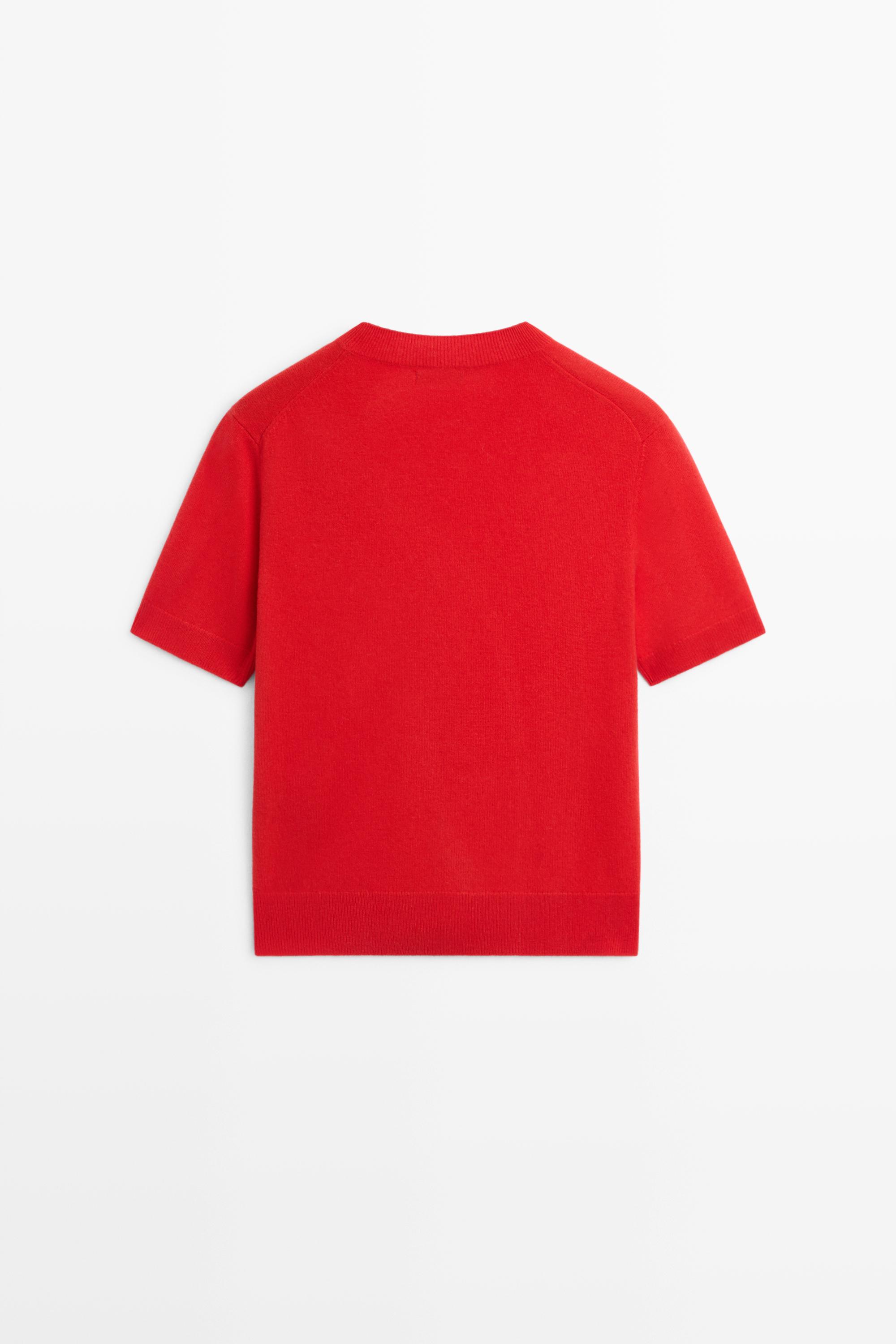 Short sleeve wool blend knit sweater - RED