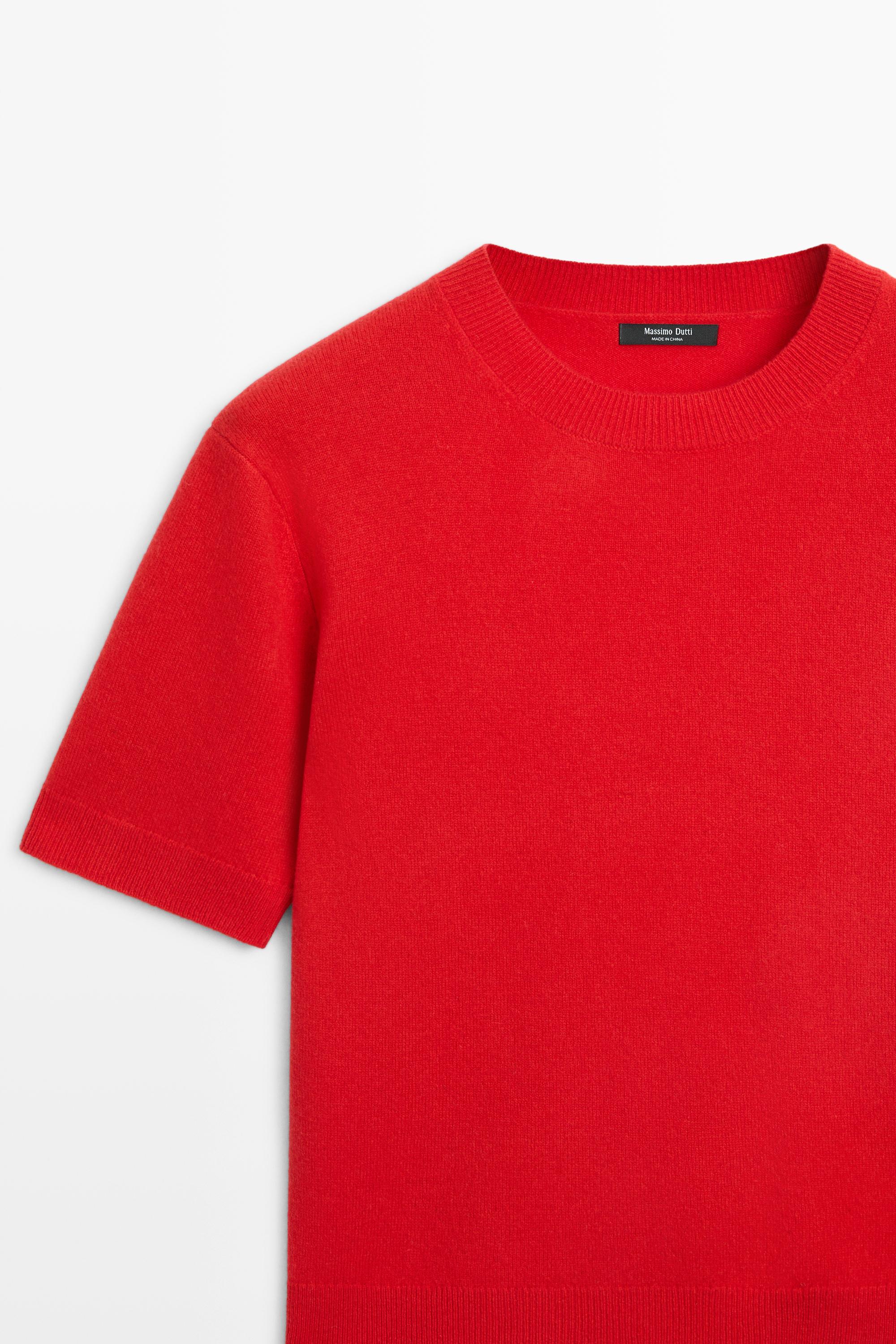 Short sleeve wool blend knit sweater - RED