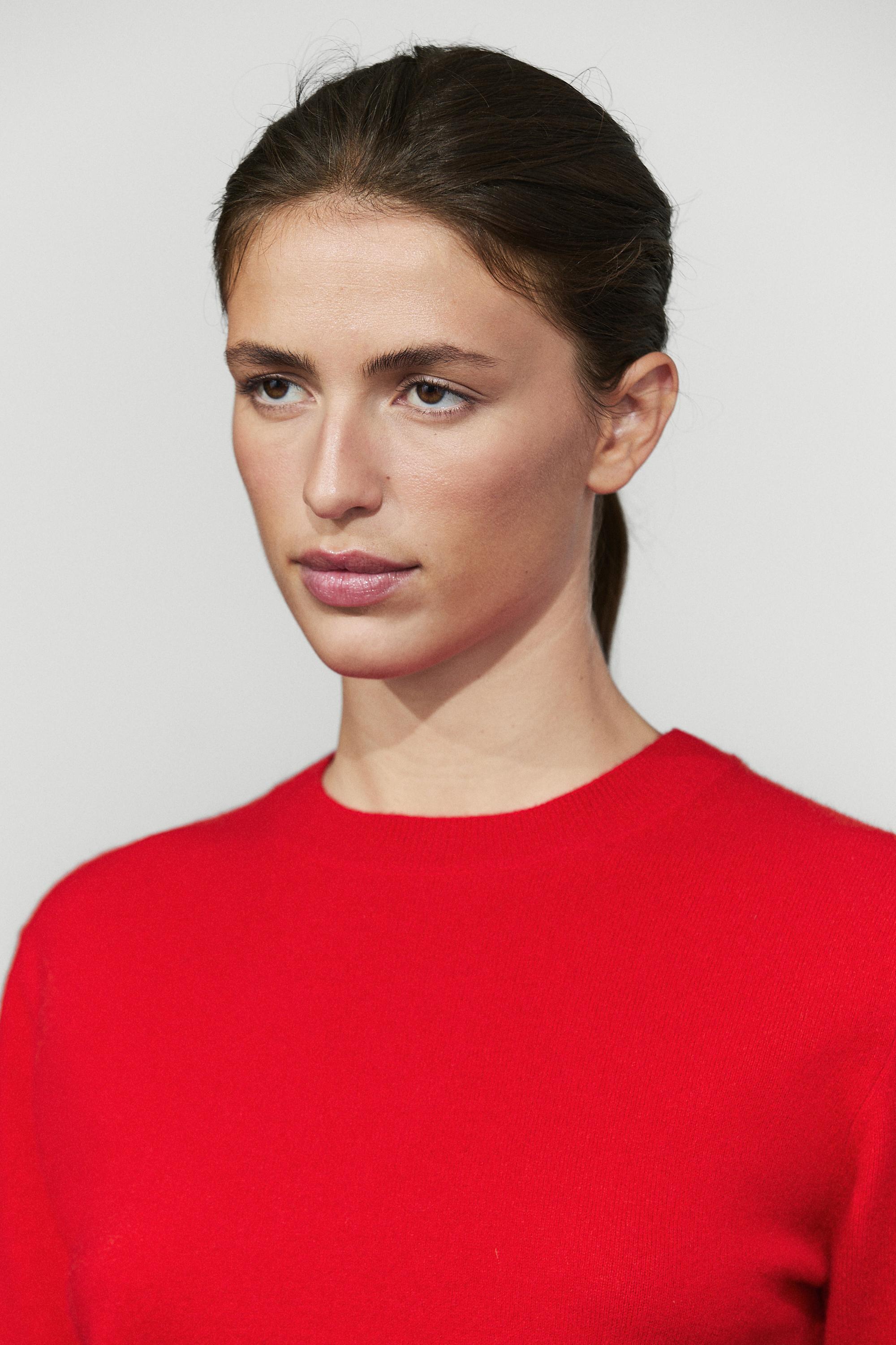 Short sleeve wool blend knit sweater - RED