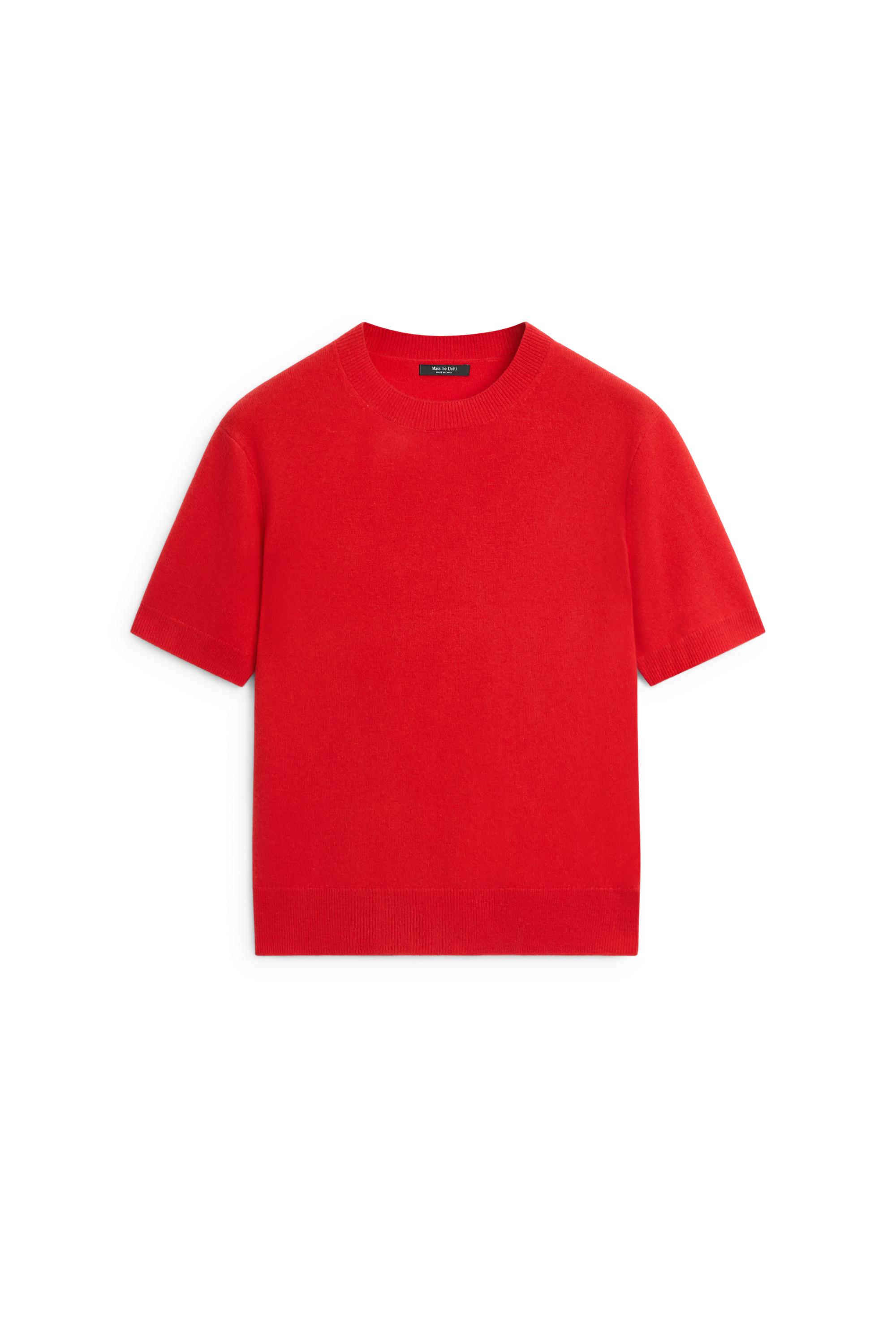 Short sleeve wool blend knit sweater - RED