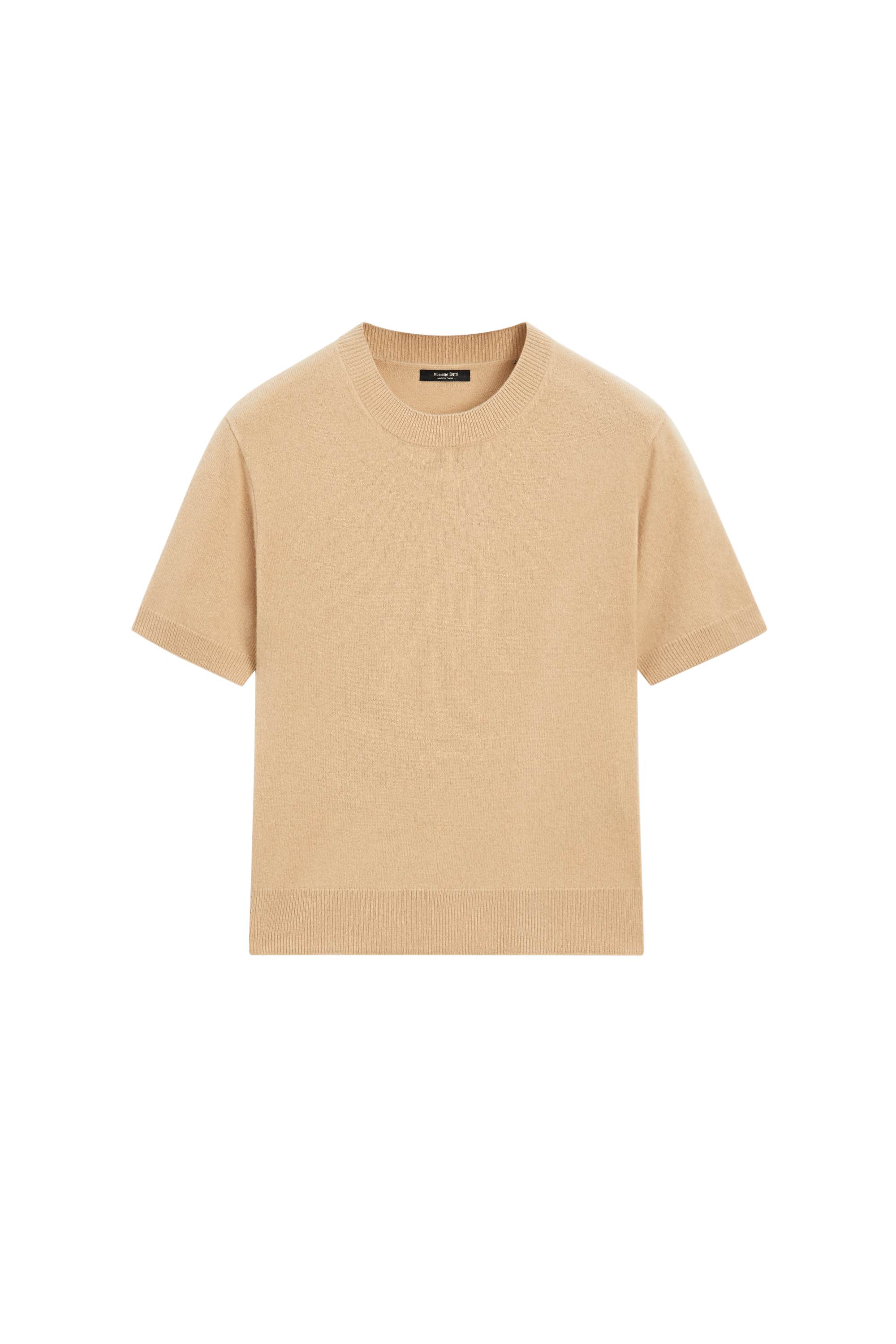 Short sleeve wool blend knit sweater - CAMEL