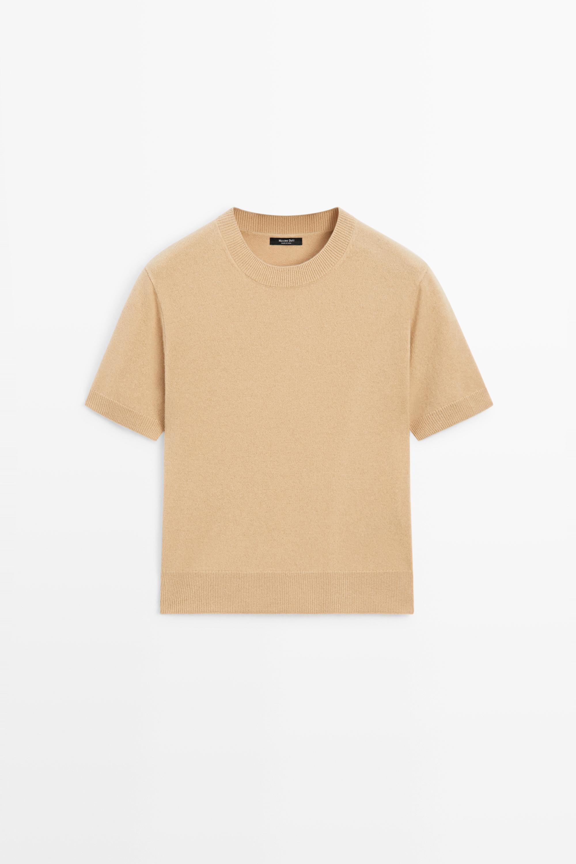 Short sleeve wool blend knit sweater - CAMEL