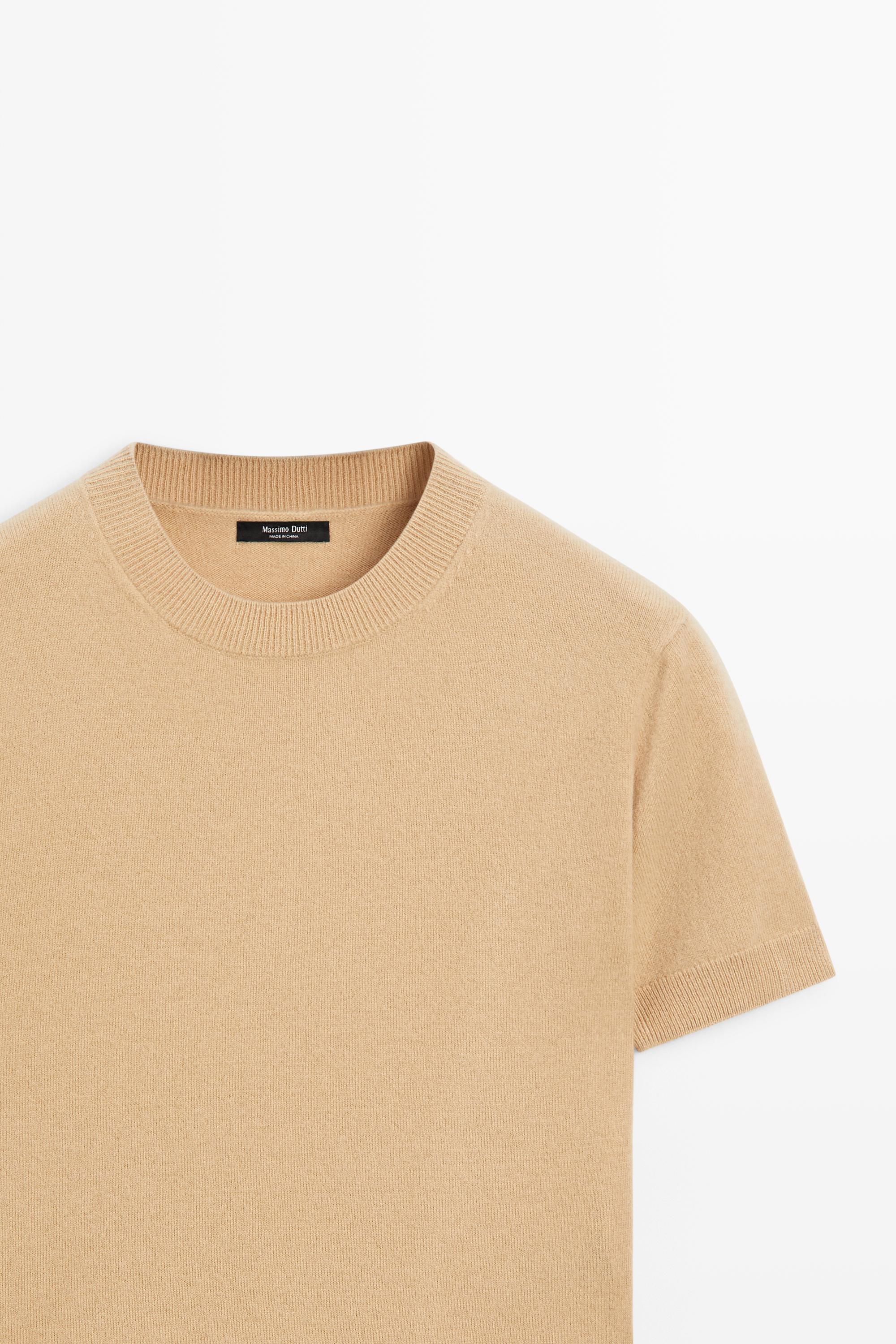 Short sleeve wool blend knit sweater - CAMEL