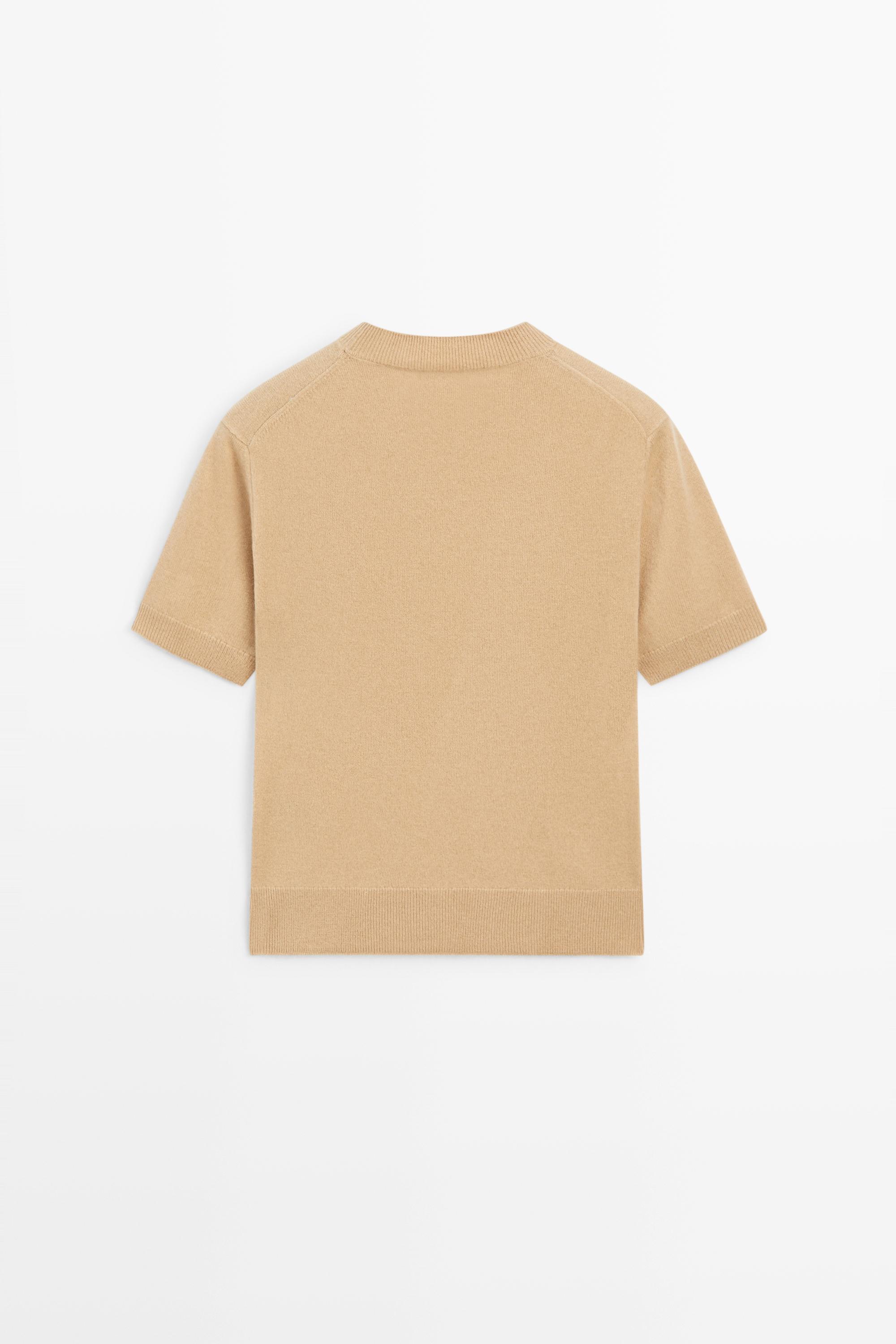 Short sleeve wool blend knit sweater - CAMEL