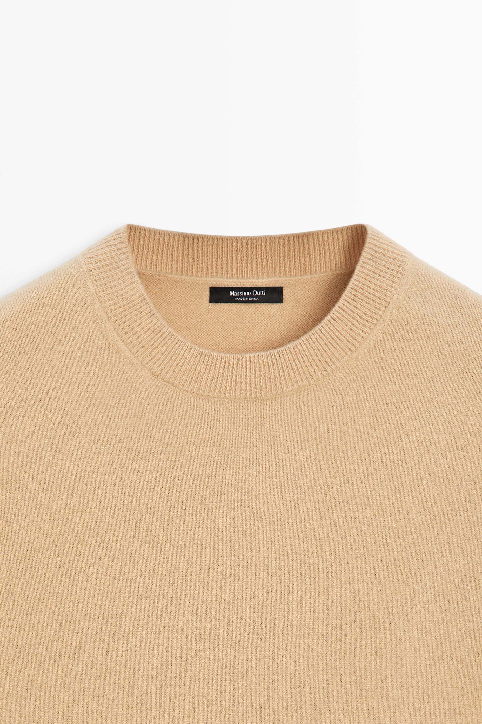 Short sleeve wool blend knit sweater - CAMEL