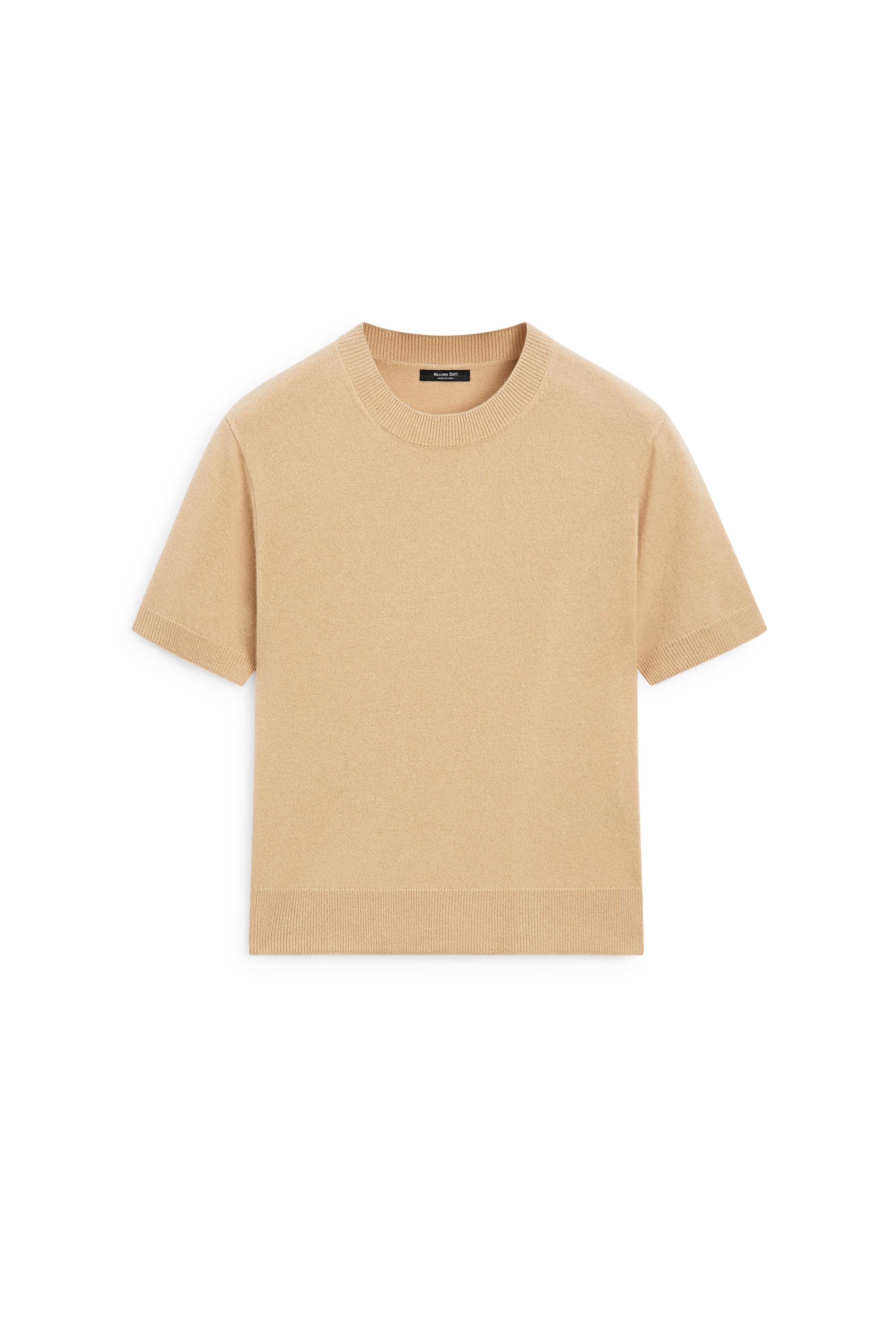 Short sleeve wool blend knit sweater - CAMEL