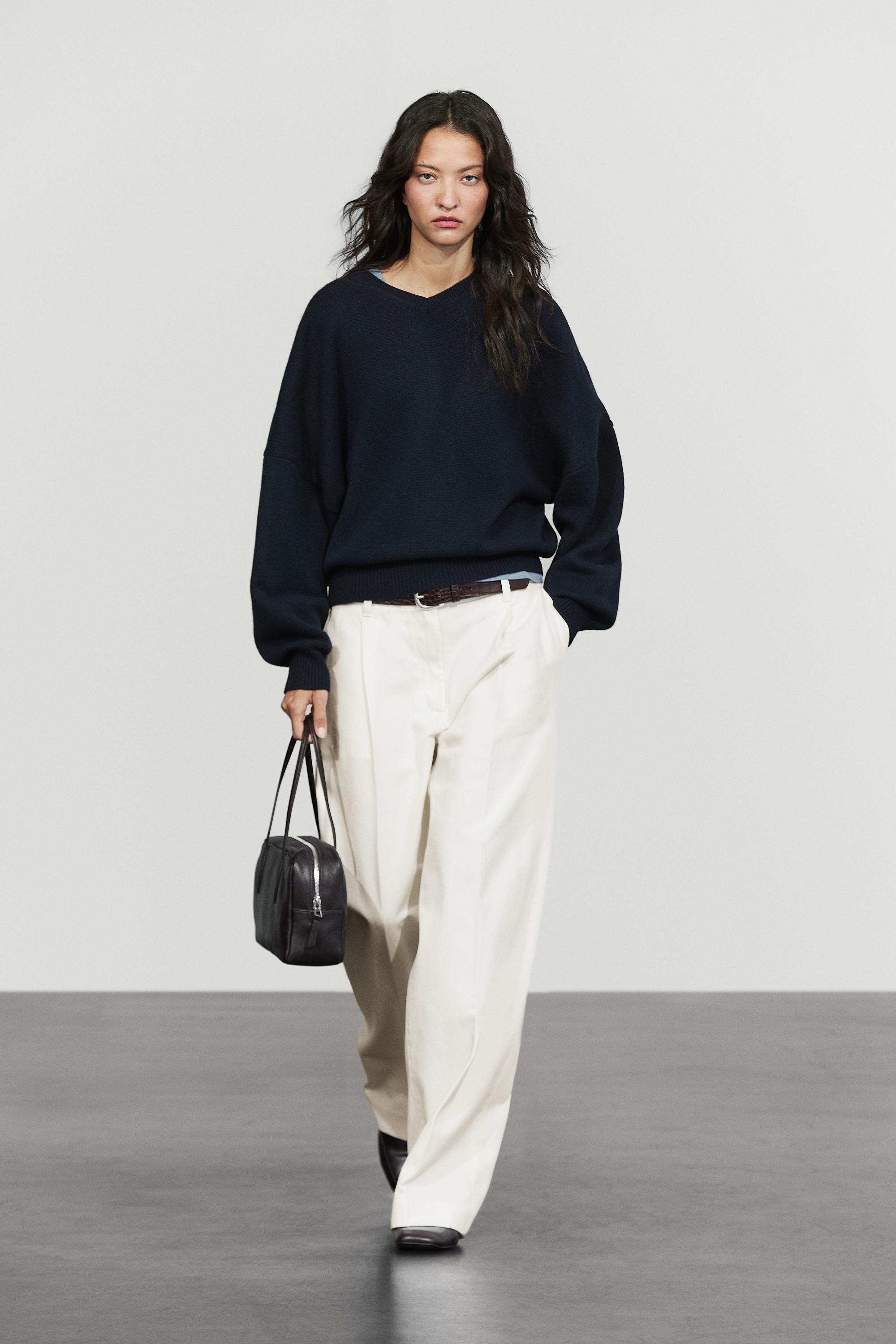 Low-rise wide-leg pleated pants - Off white