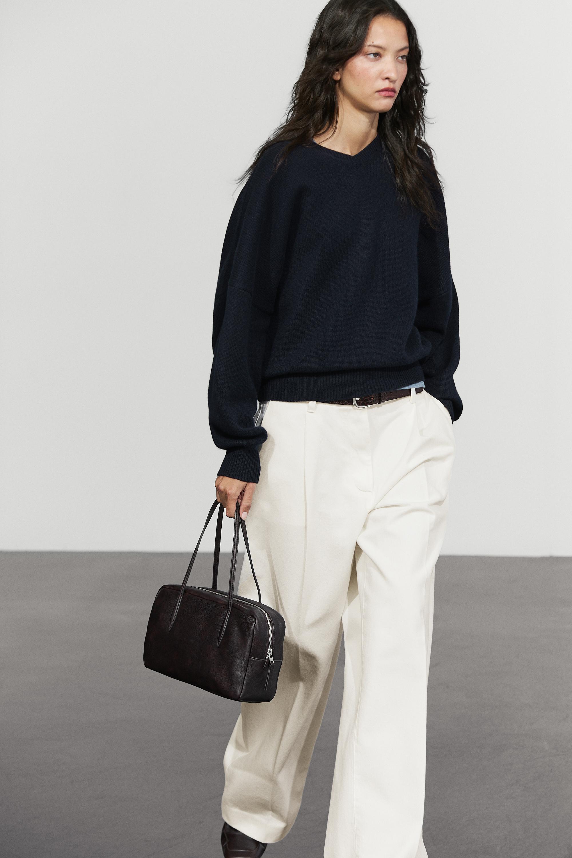 Low-rise wide-leg pleated pants - Off white