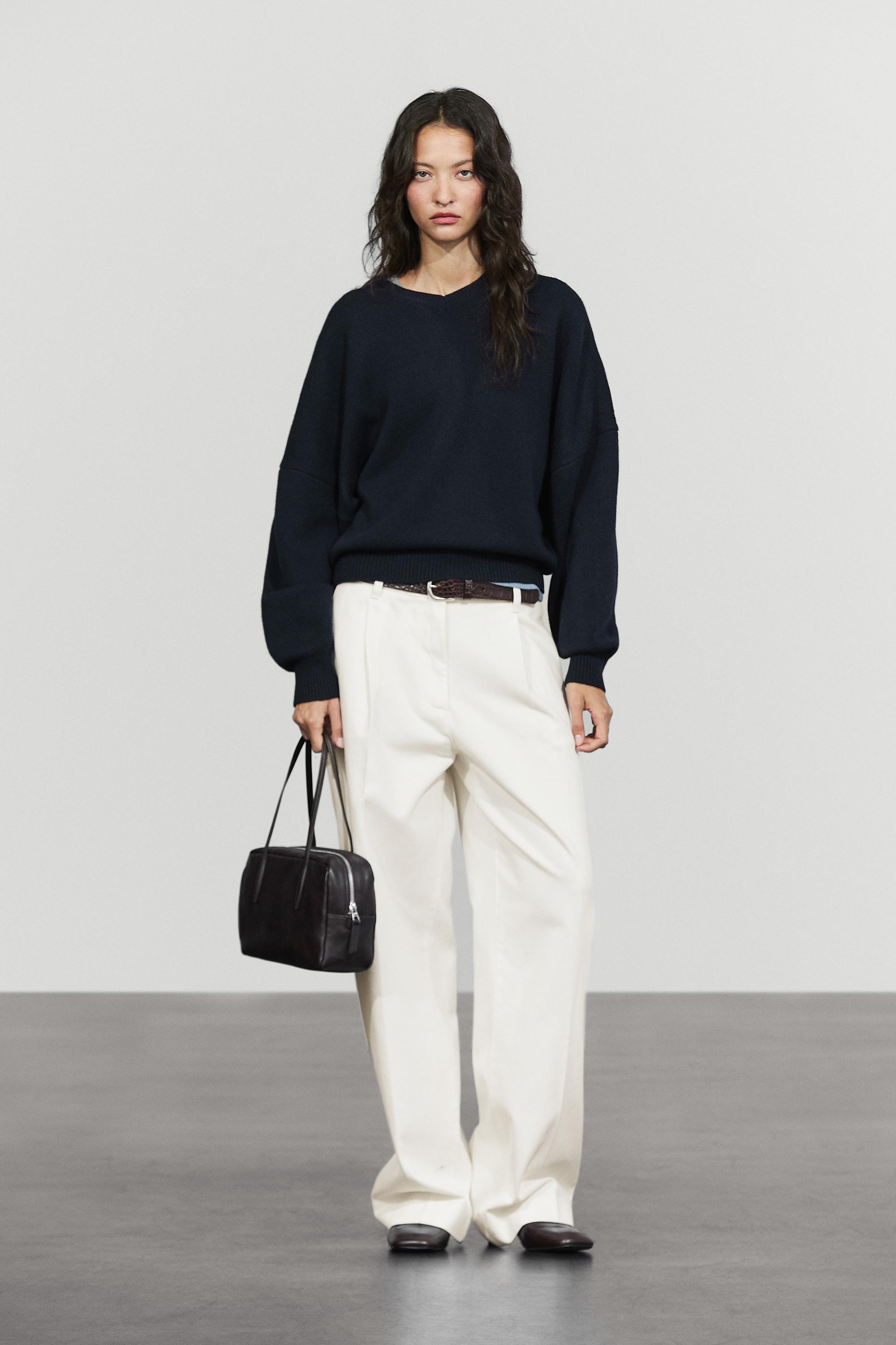Low-rise wide-leg pleated pants - Off white