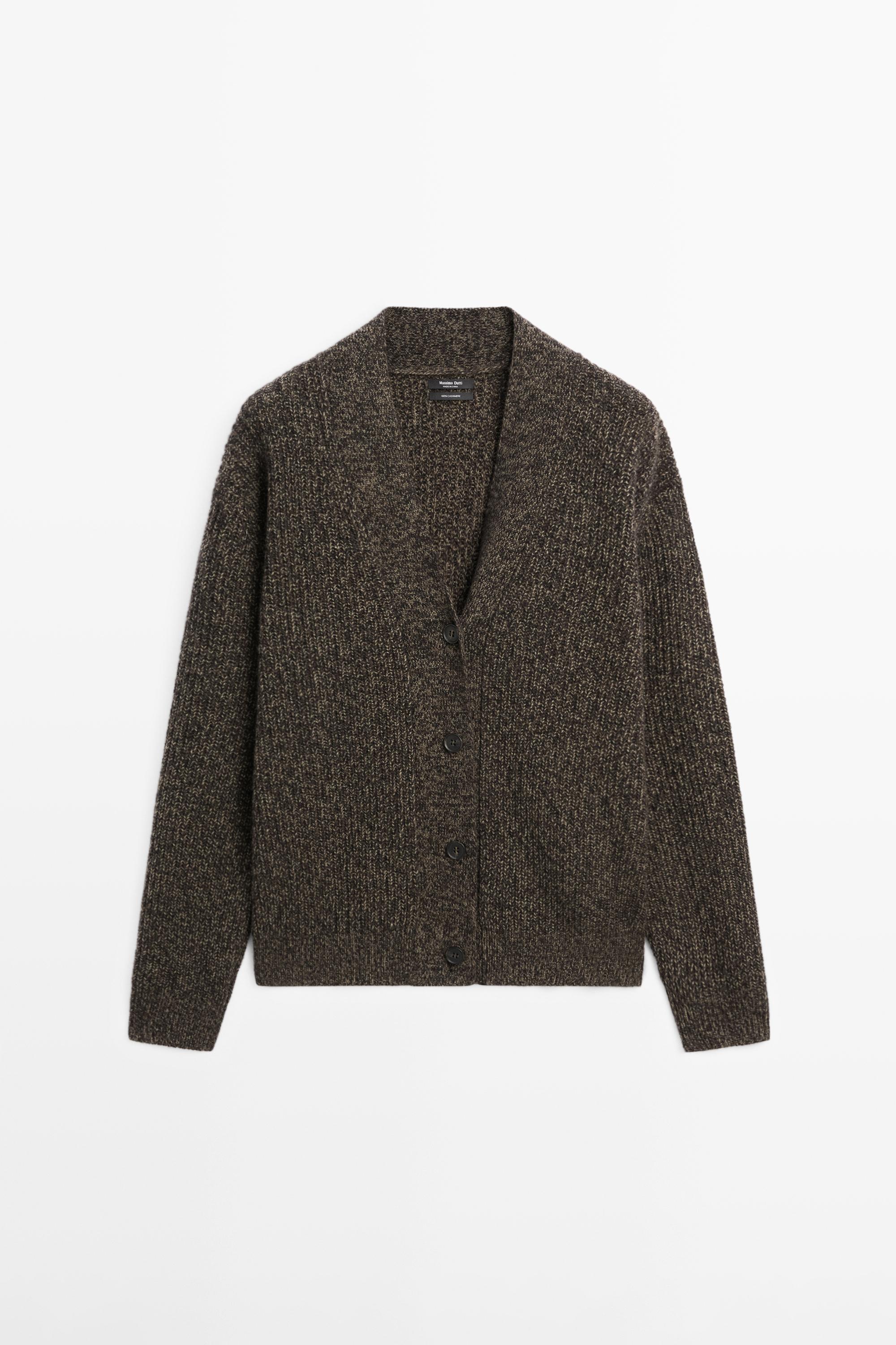 100% cashmere V-neck knit cardigan - MOLE BROWN