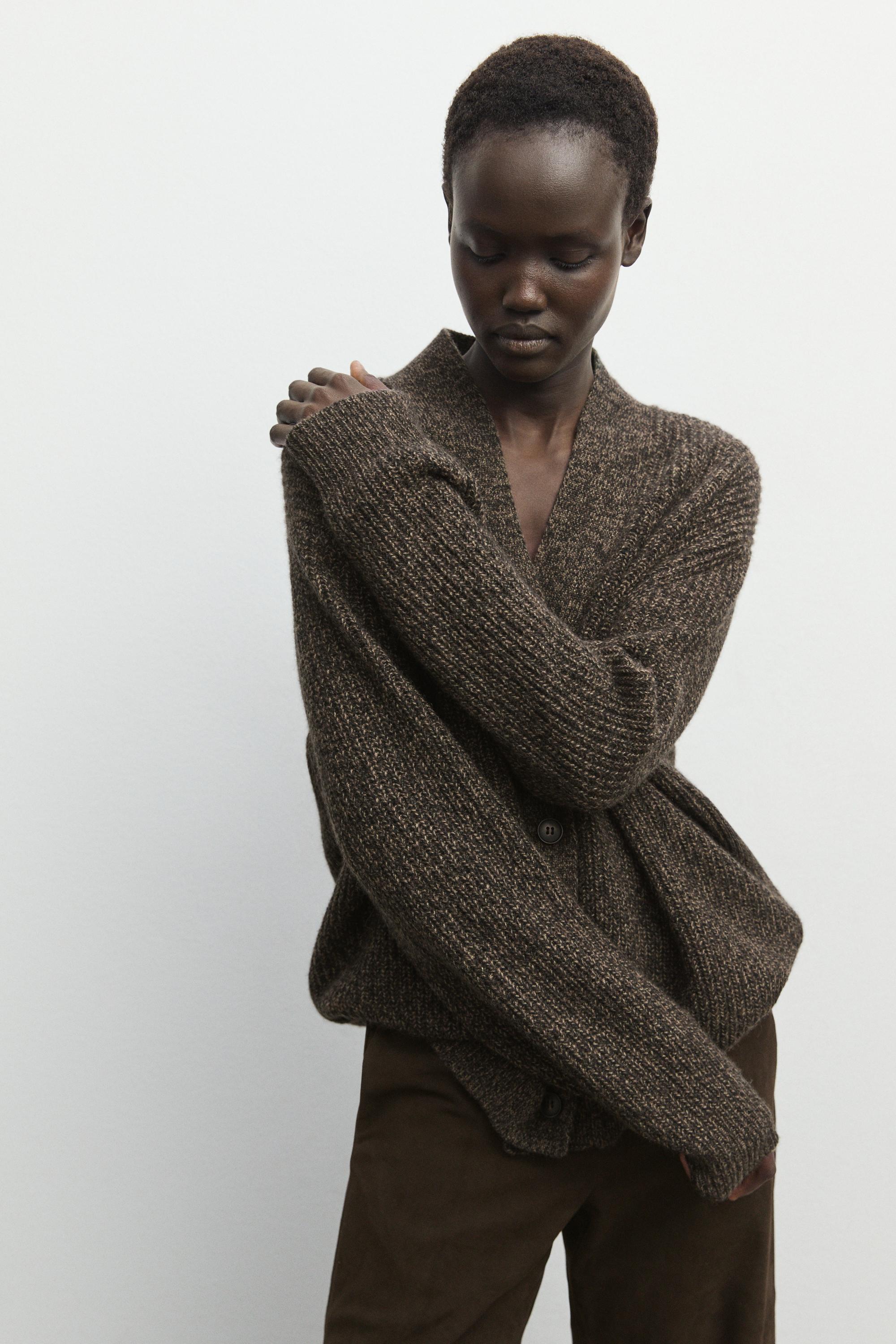 100% cashmere V-neck knit cardigan - MOLE BROWN