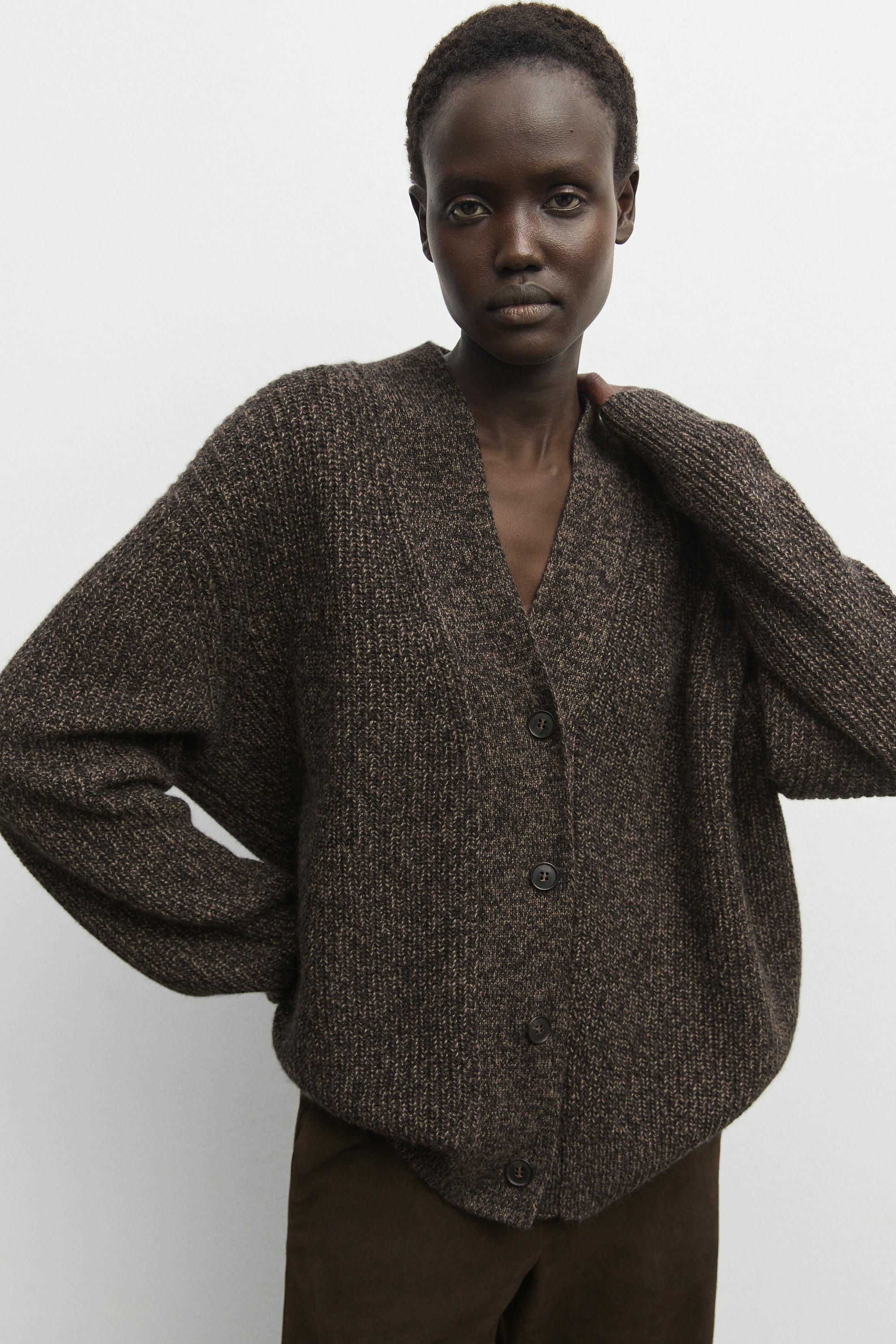 100% cashmere V-neck knit cardigan - MOLE BROWN