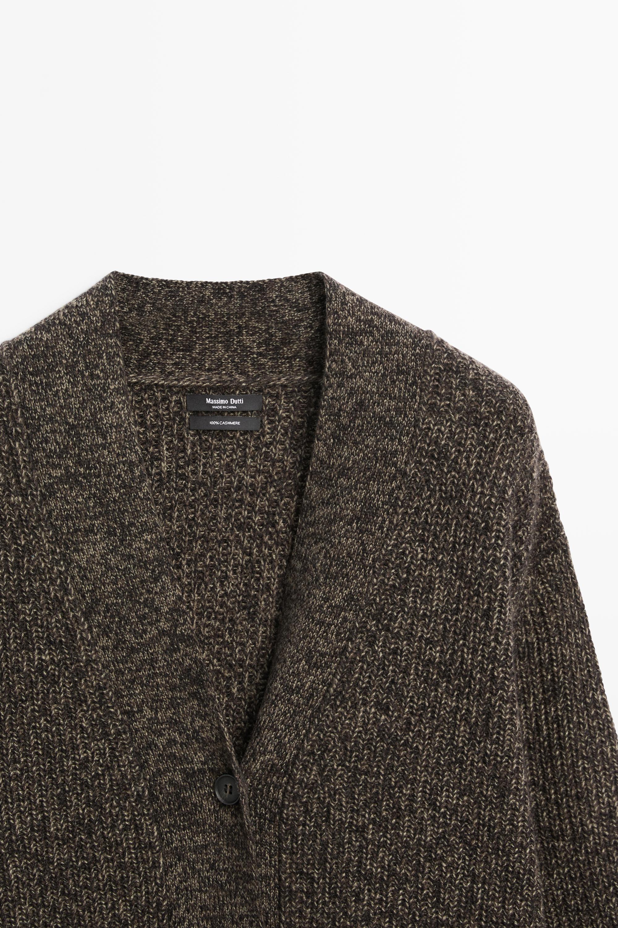 100% cashmere V-neck knit cardigan - MOLE BROWN
