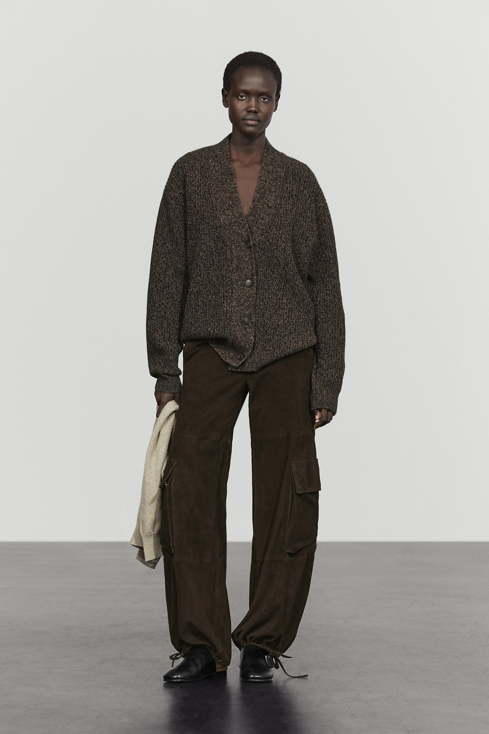 100% cashmere V-neck knit cardigan - MOLE BROWN