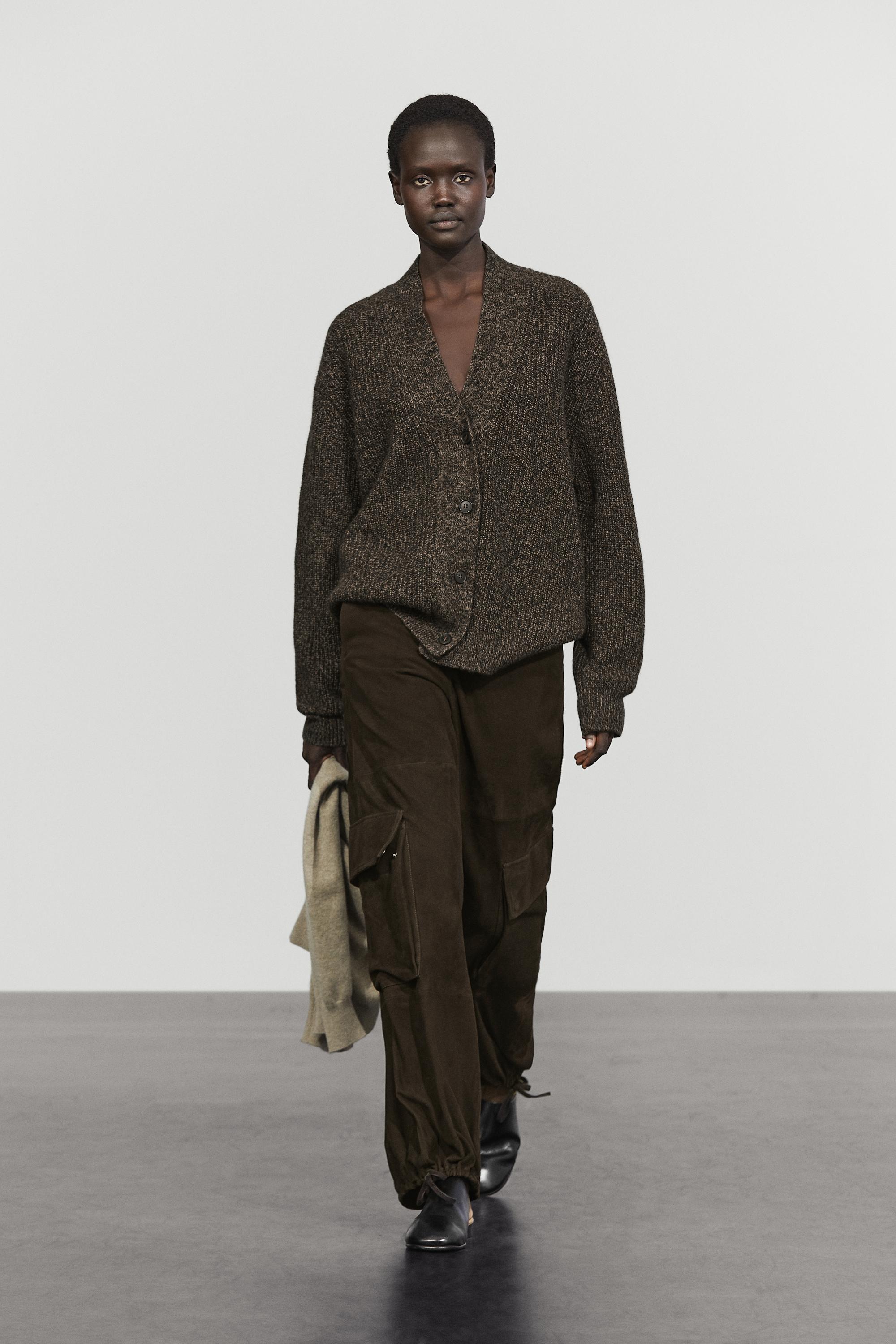 100% cashmere V-neck knit cardigan - MOLE BROWN