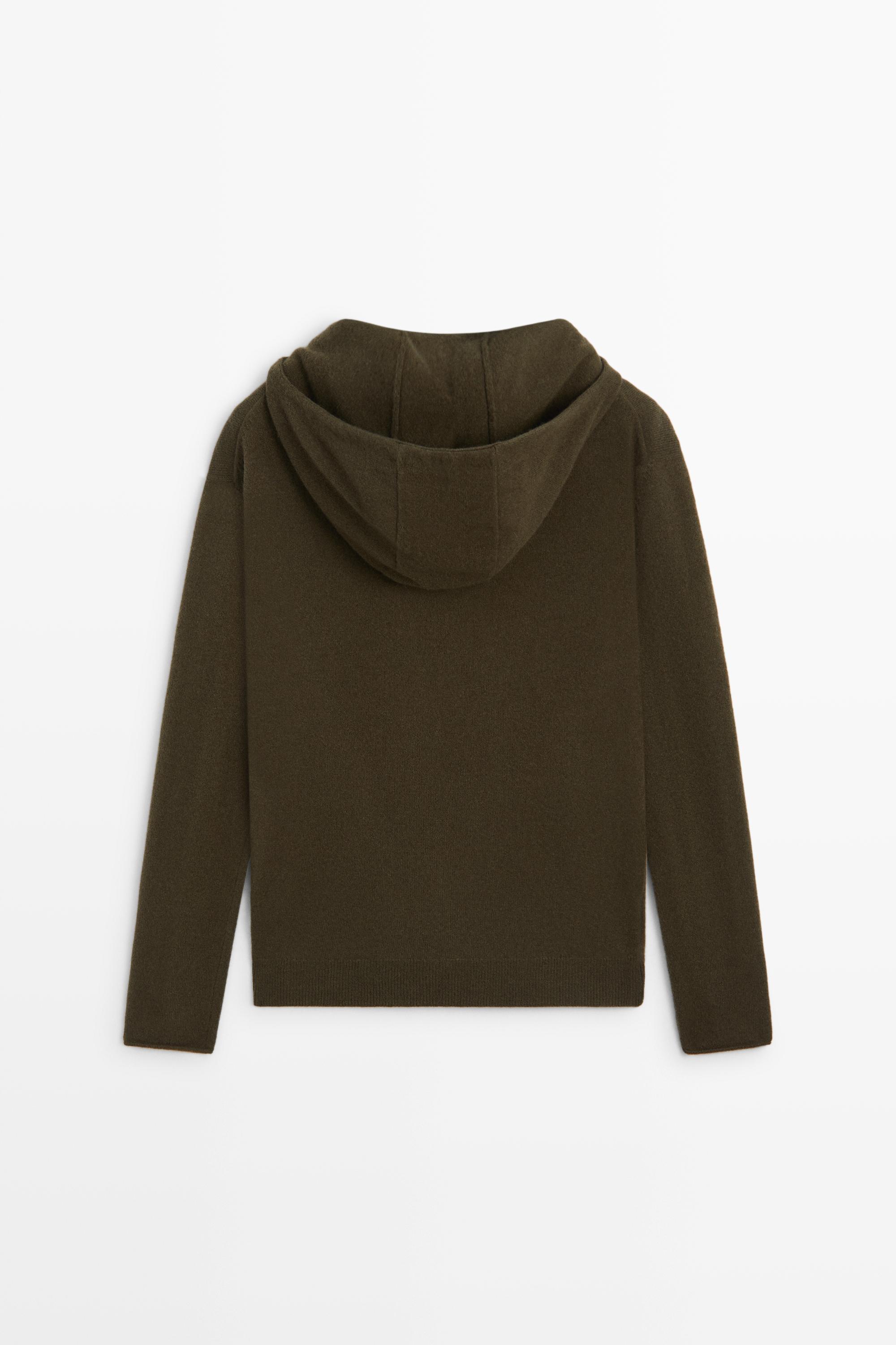 Hooded knit sweater with button detail - KHAKI