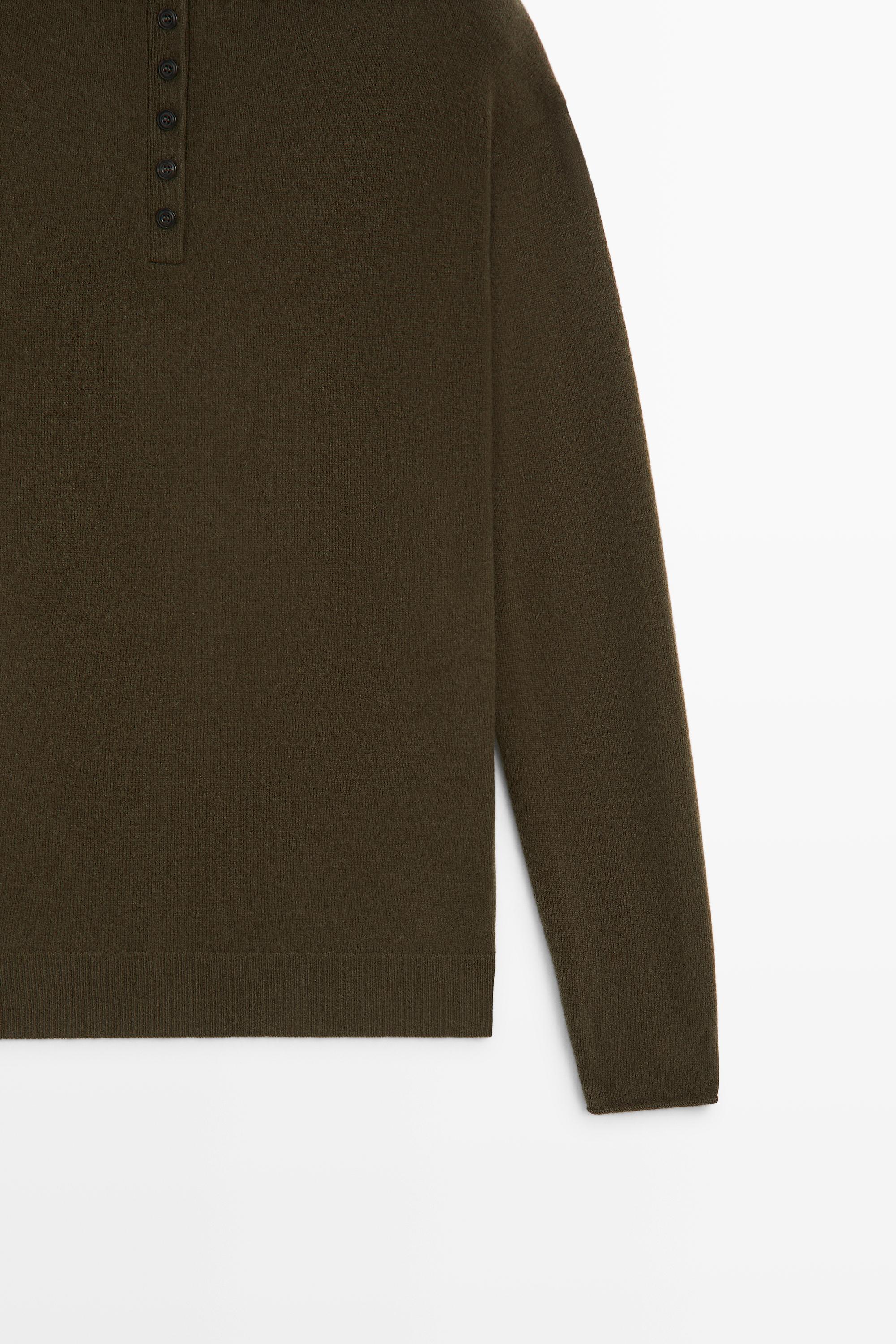 Hooded knit sweater with button detail - KHAKI