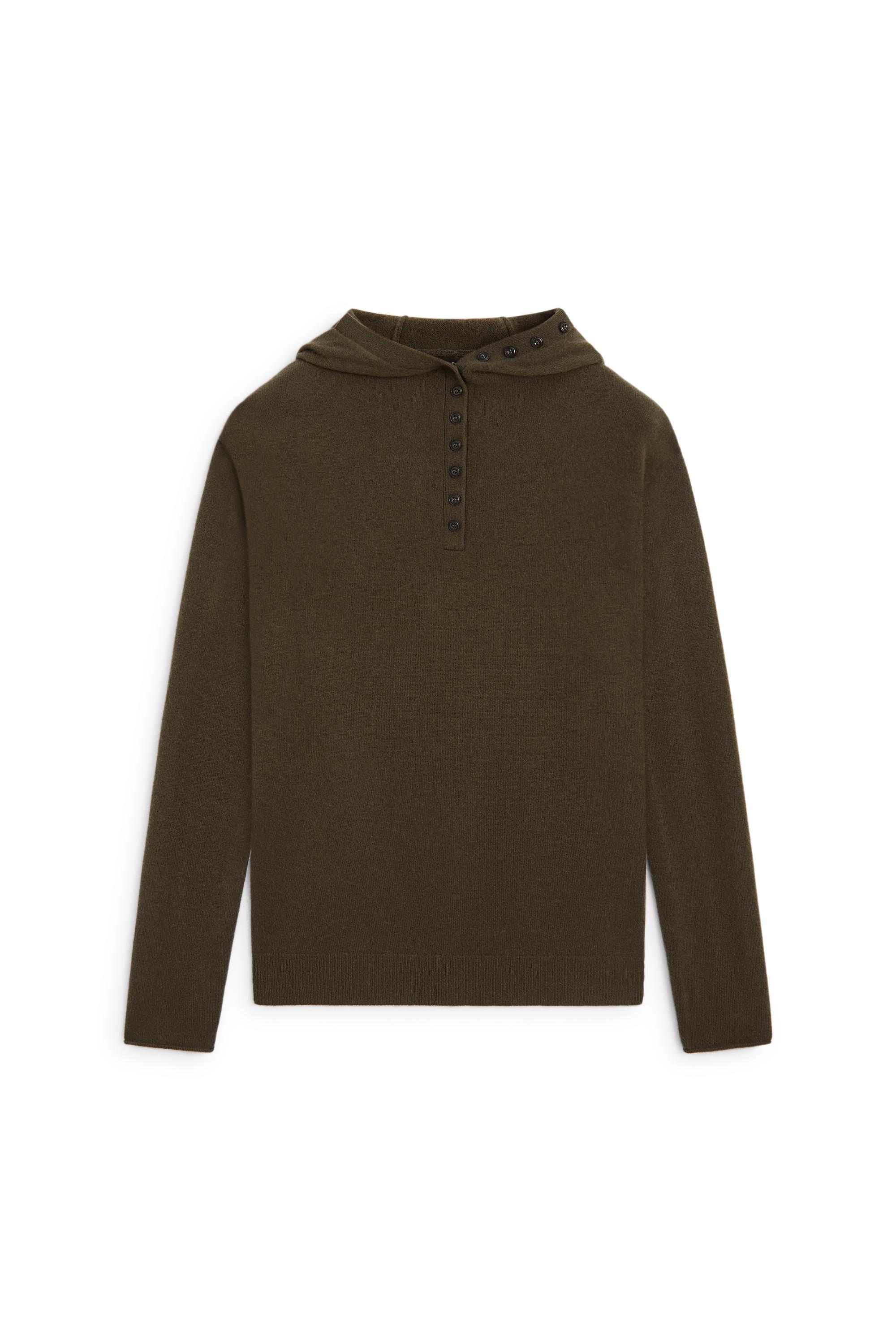 Hooded knit sweater with button detail - KHAKI