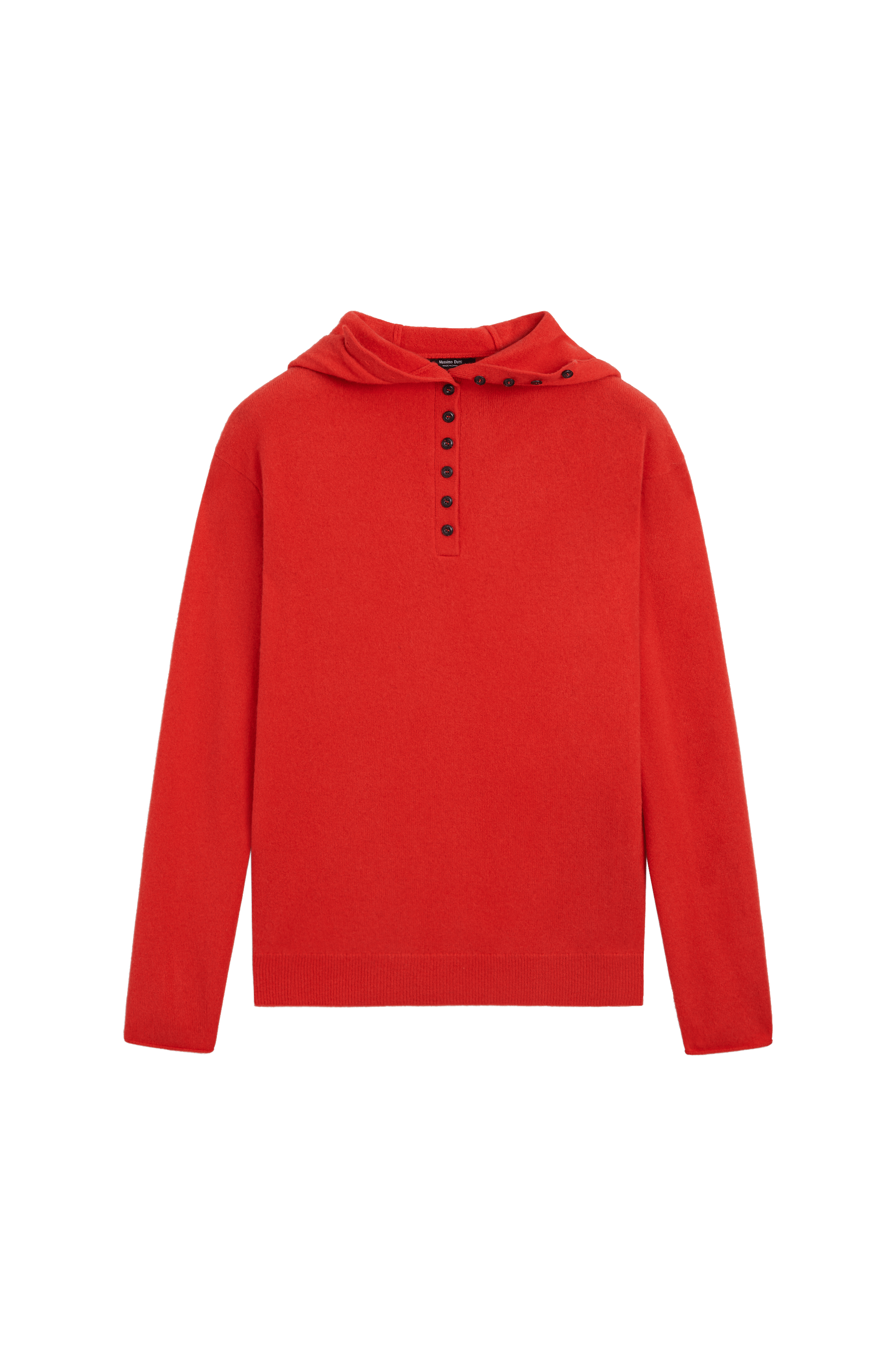 Hooded knit sweater with button detail - RED