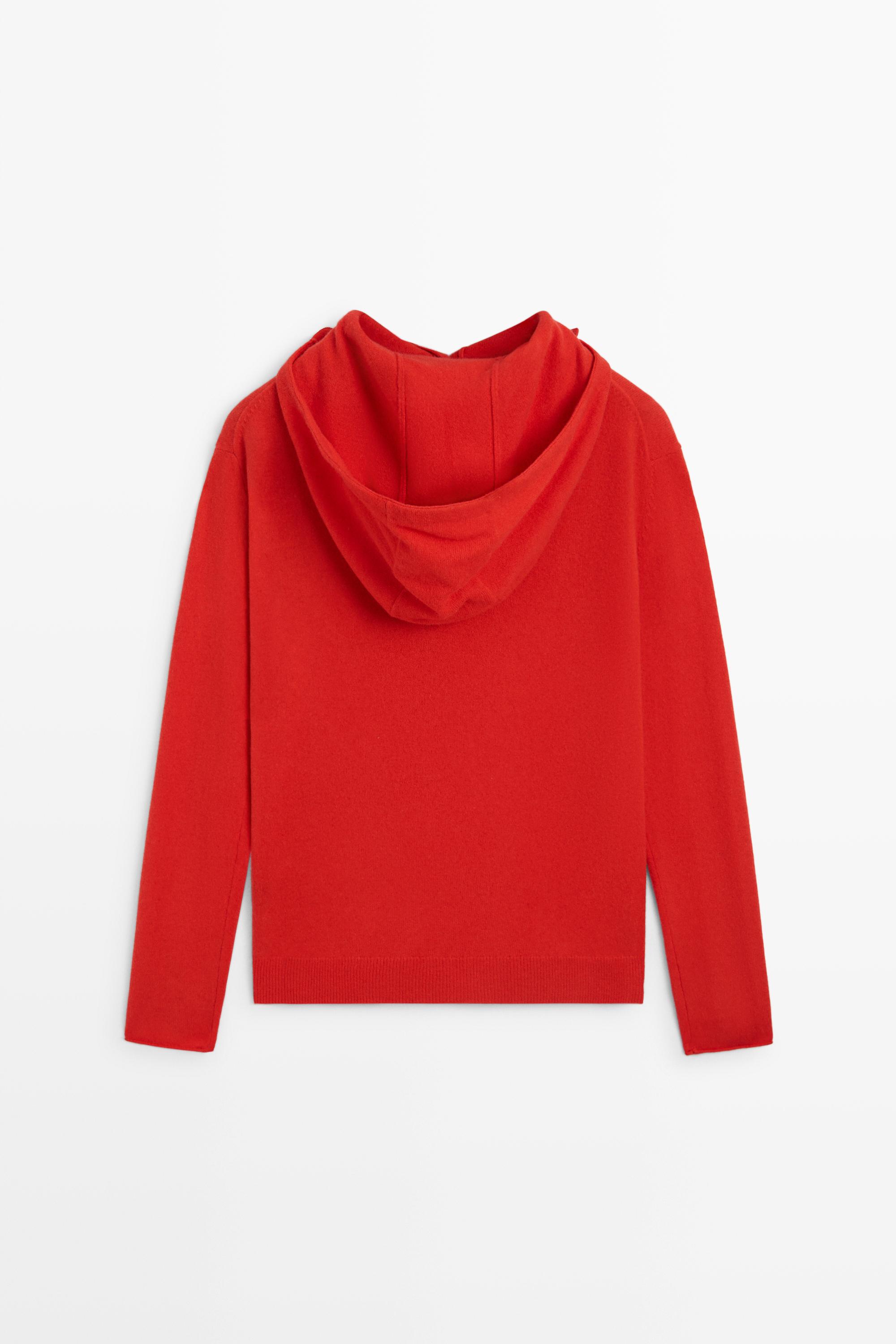 Hooded knit sweater with button detail - RED