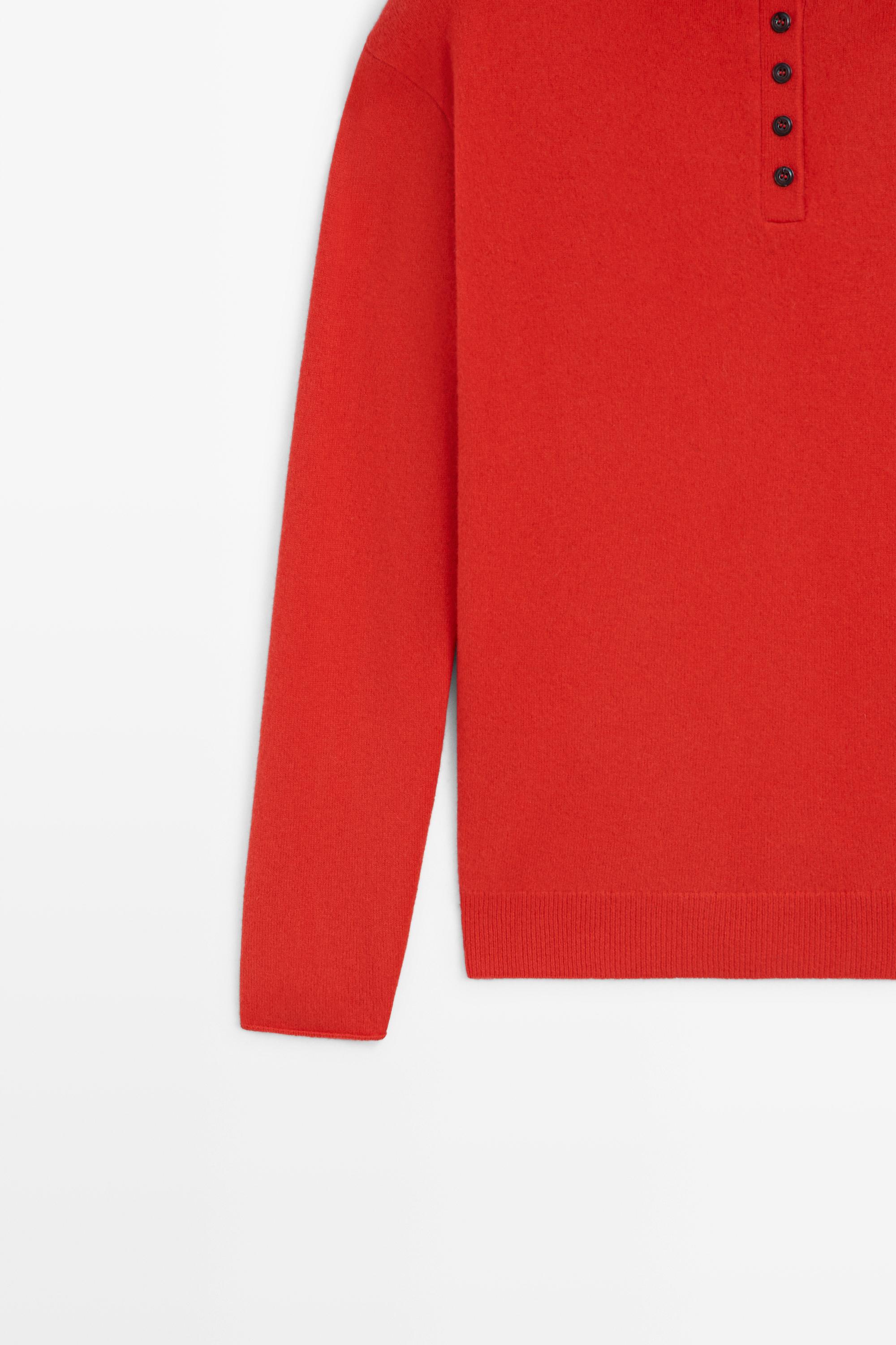 Hooded knit sweater with button detail - RED