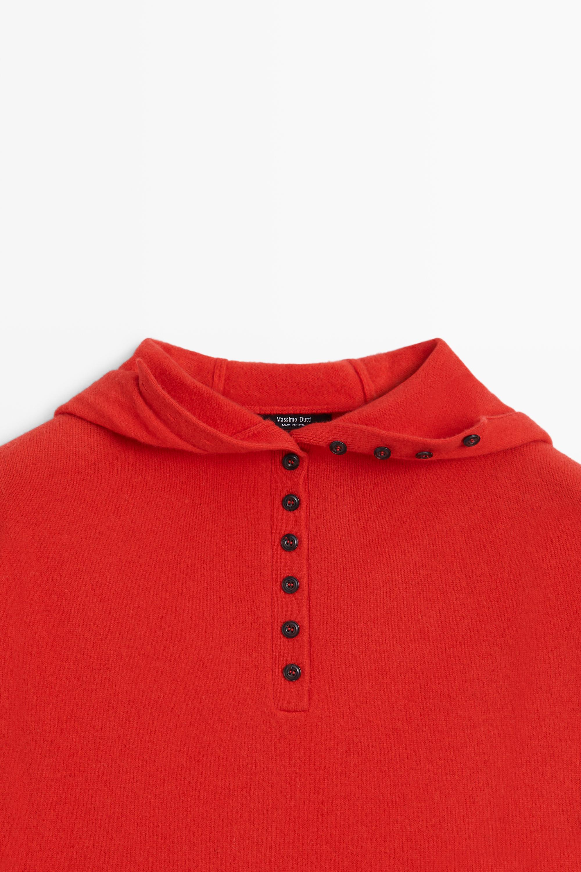 Hooded knit sweater with button detail - RED