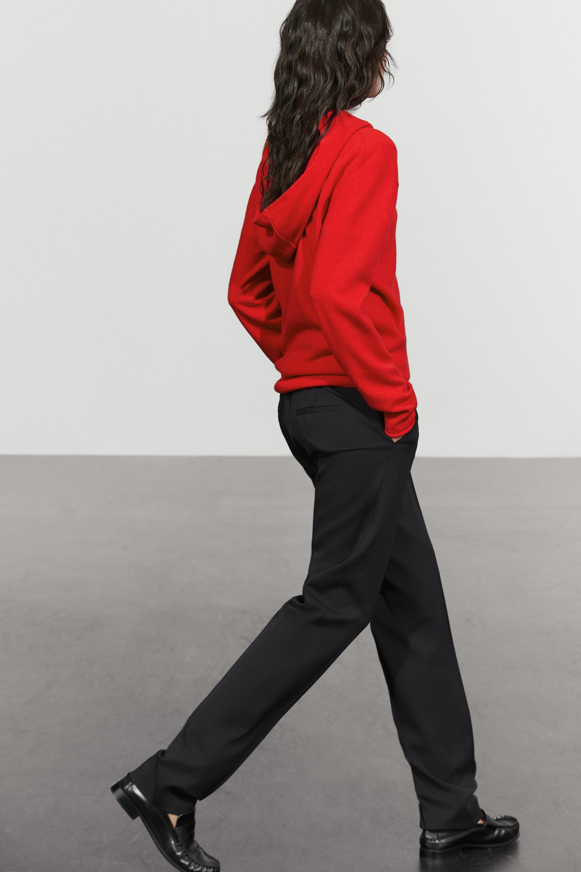 Hooded knit sweater with button detail - RED