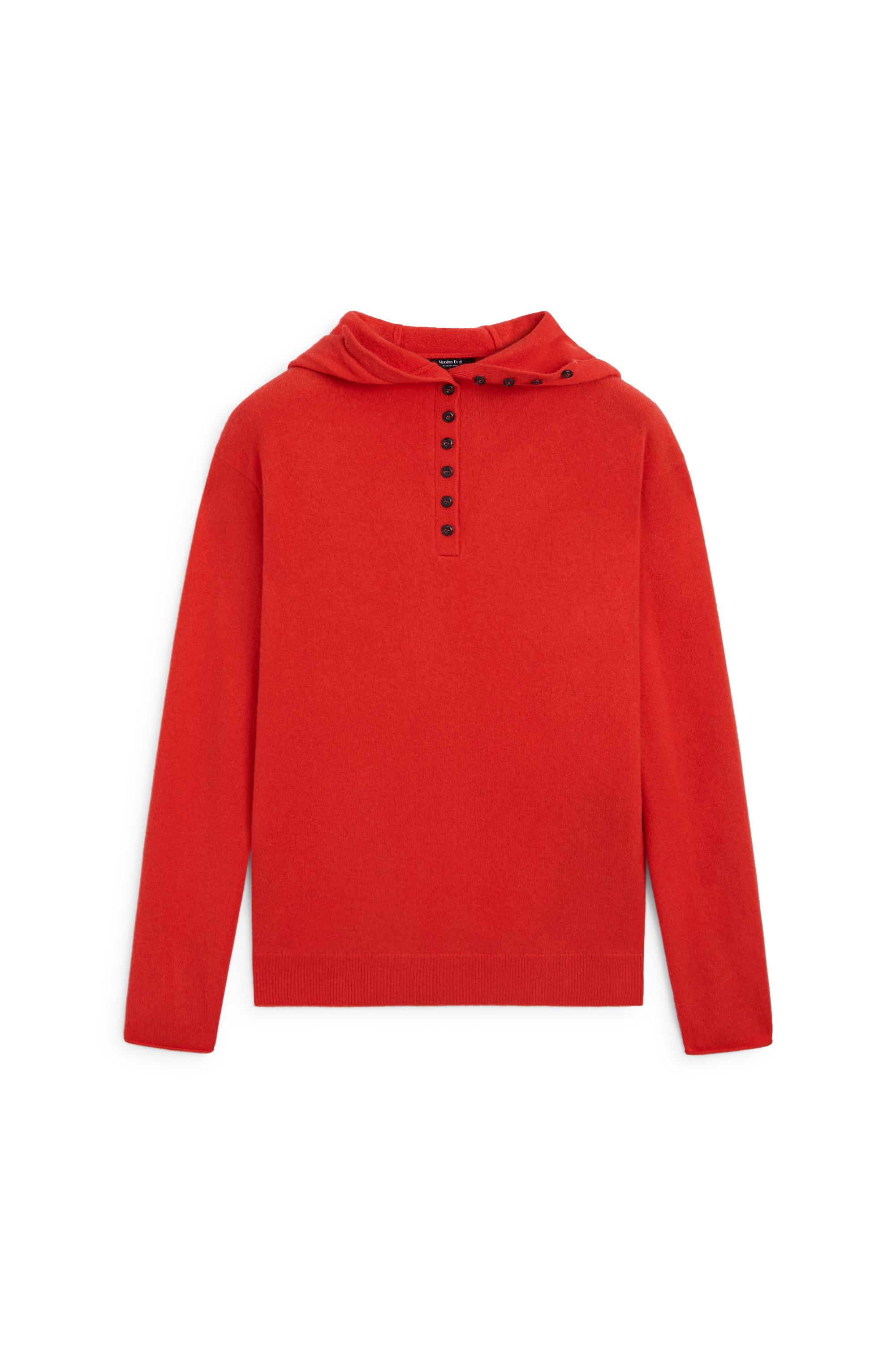 Hooded knit sweater with button detail - RED