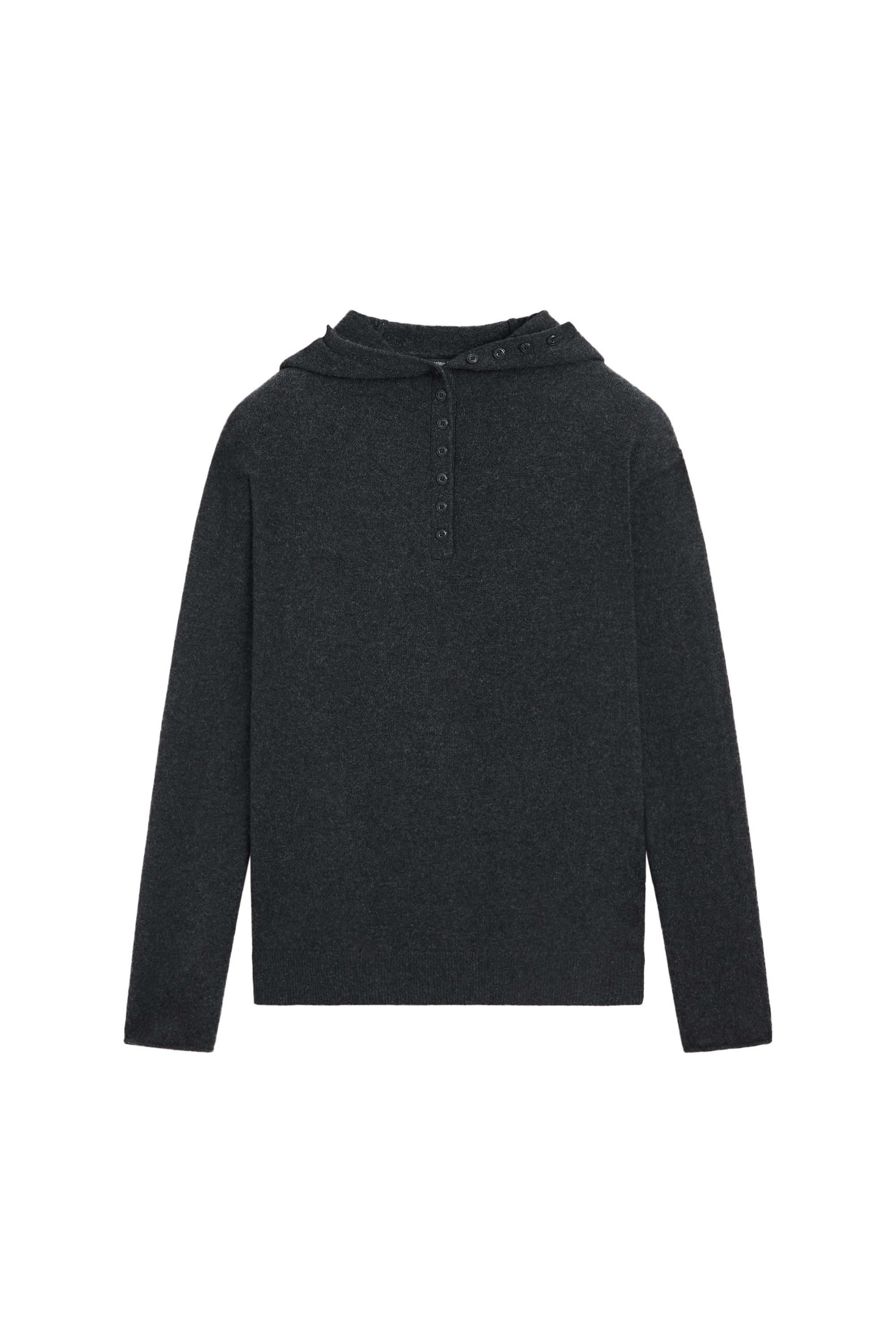 Hooded knit sweater with button detail - ANTHRACITE GREY