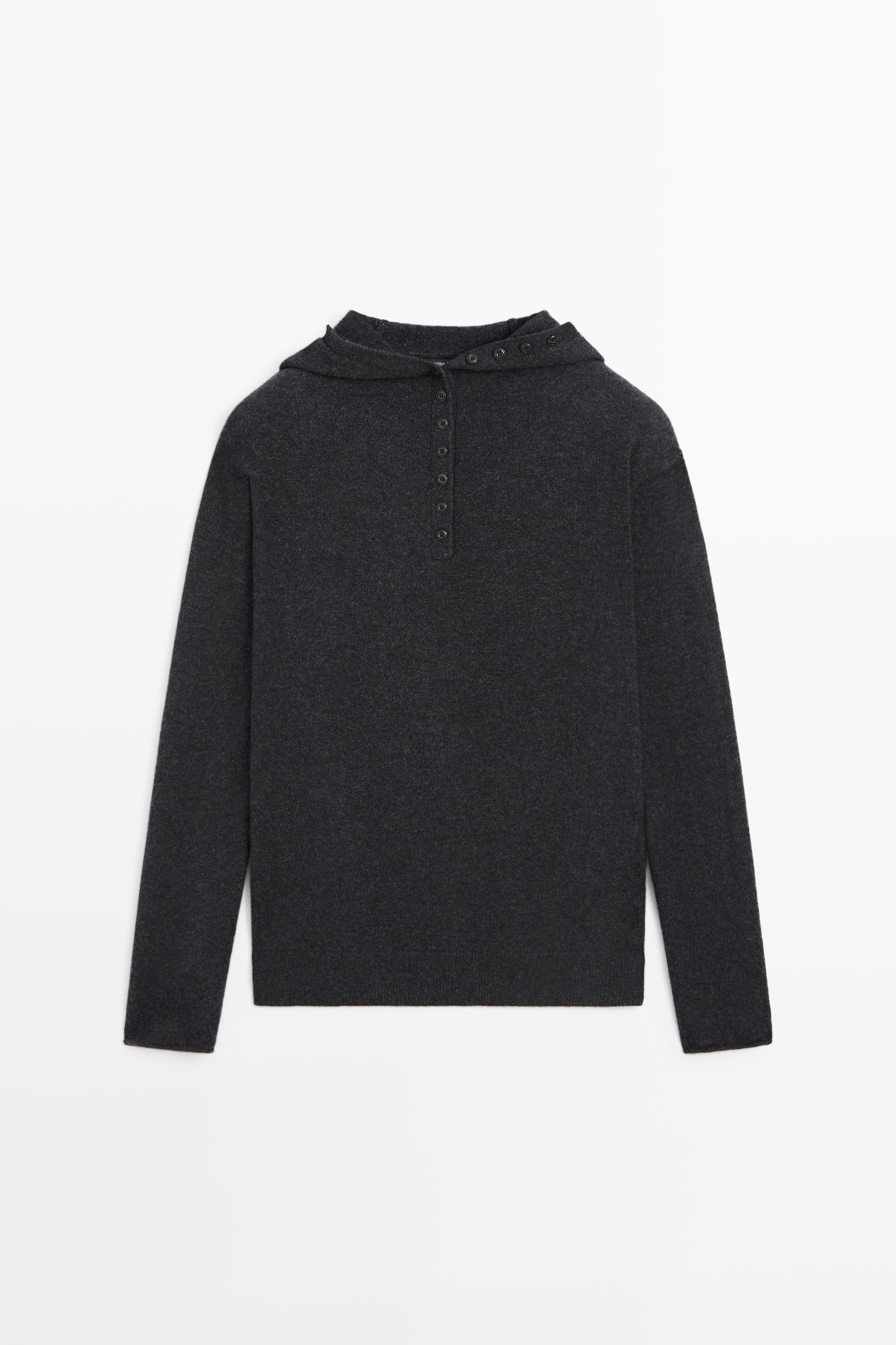 Hooded knit sweater with button detail - ANTHRACITE GREY
