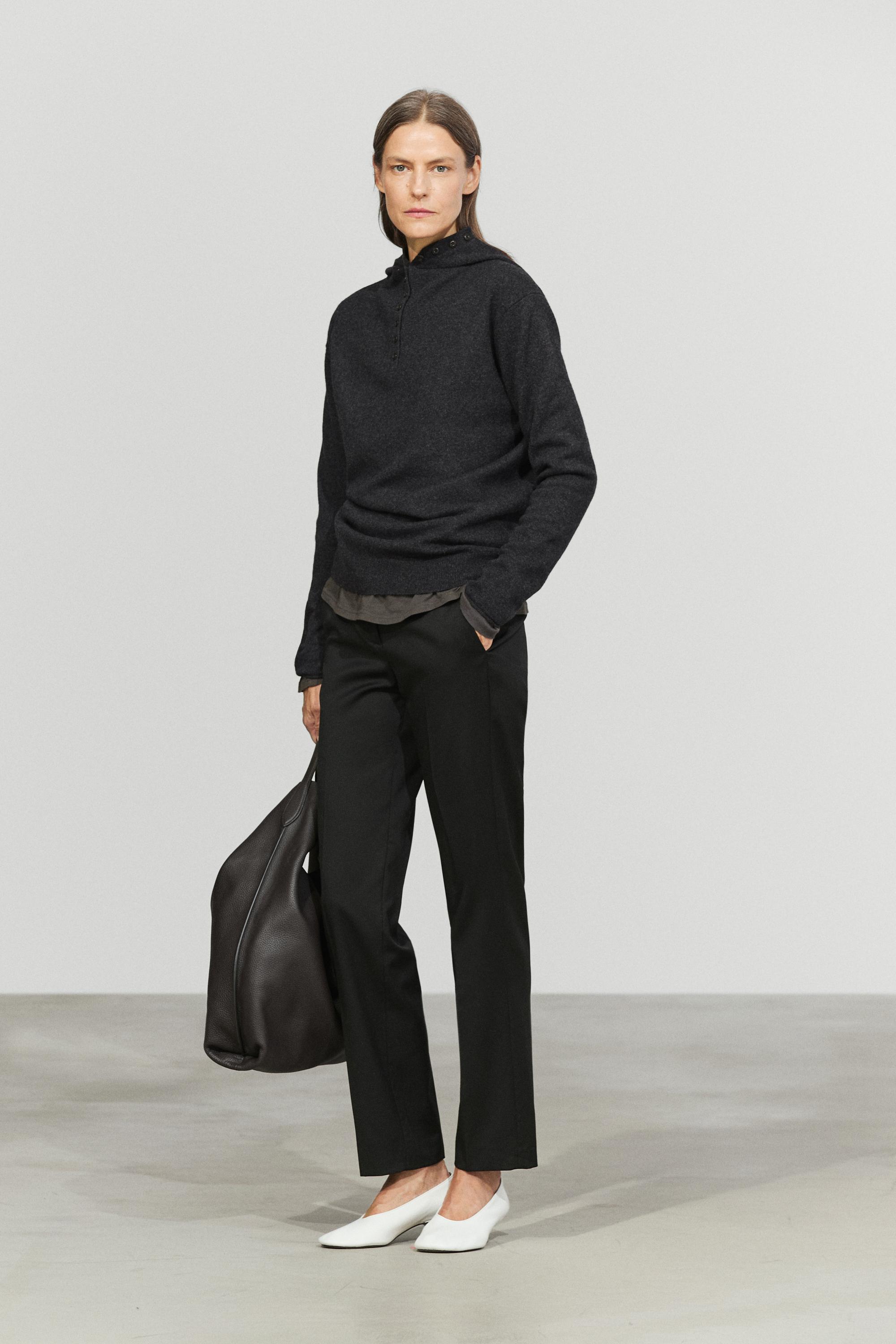 100% cool wool straight fit trousers - BLACK