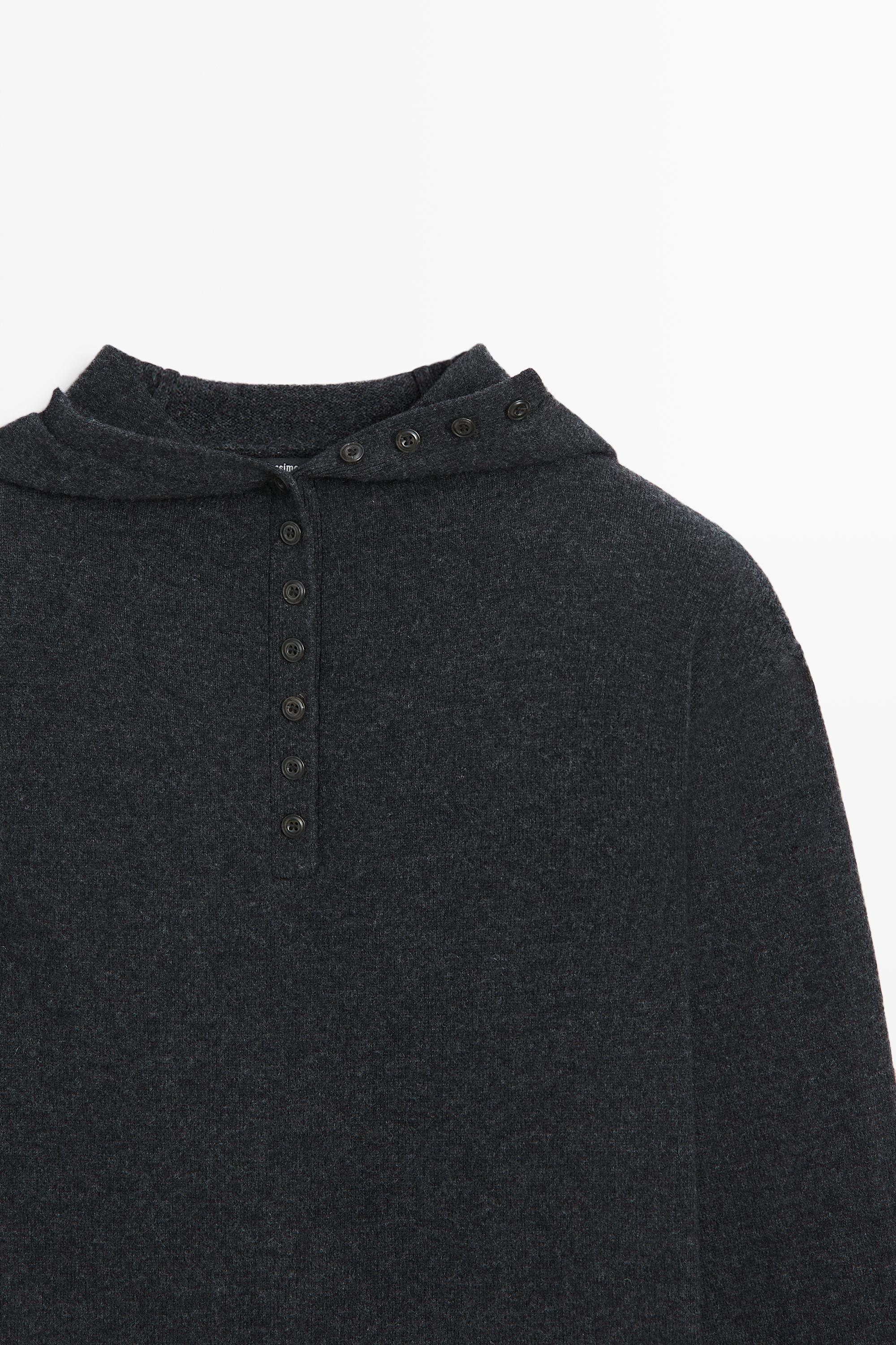 Hooded knit sweater with button detail - ANTHRACITE GREY