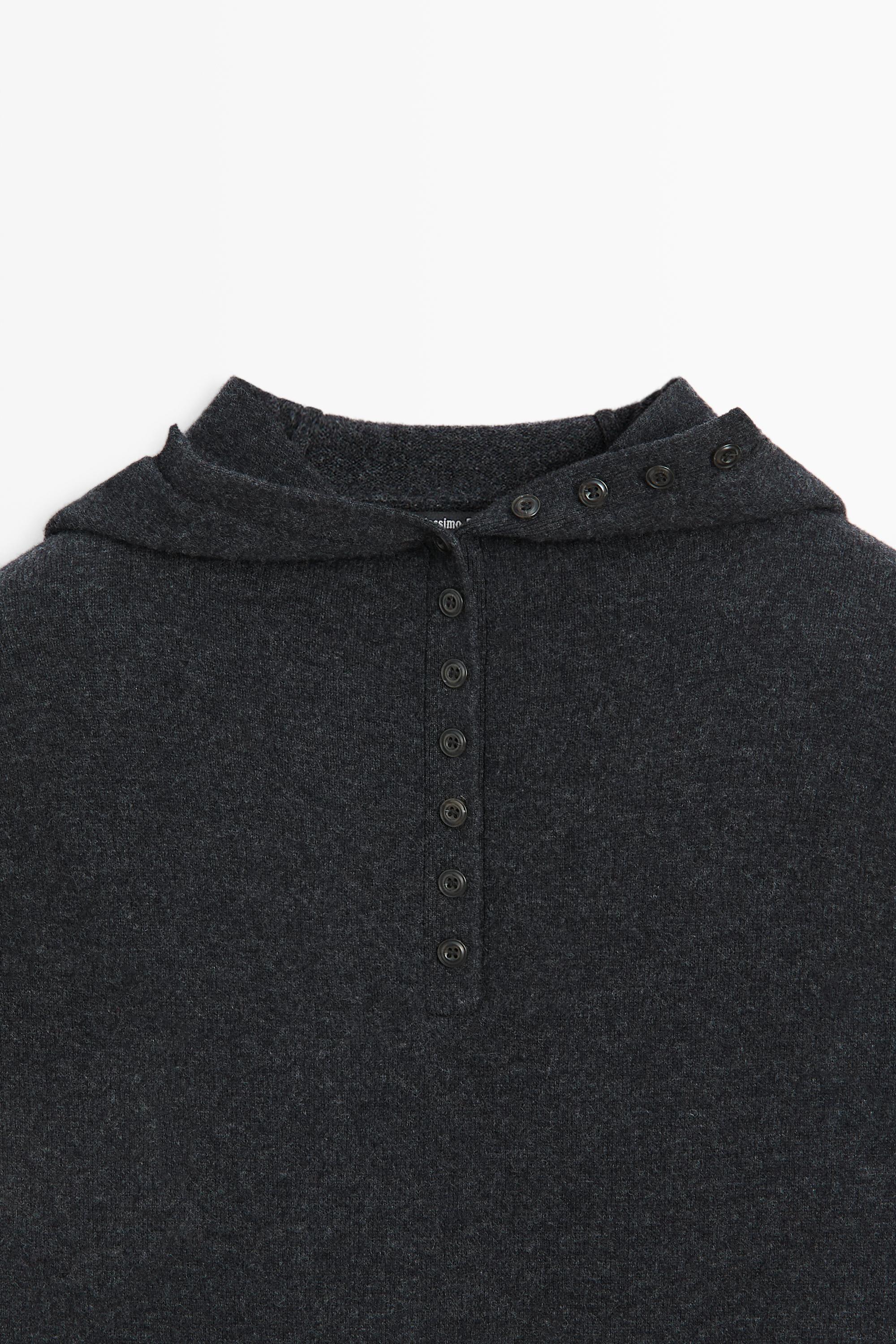 Hooded knit sweater with button detail - ANTHRACITE GREY