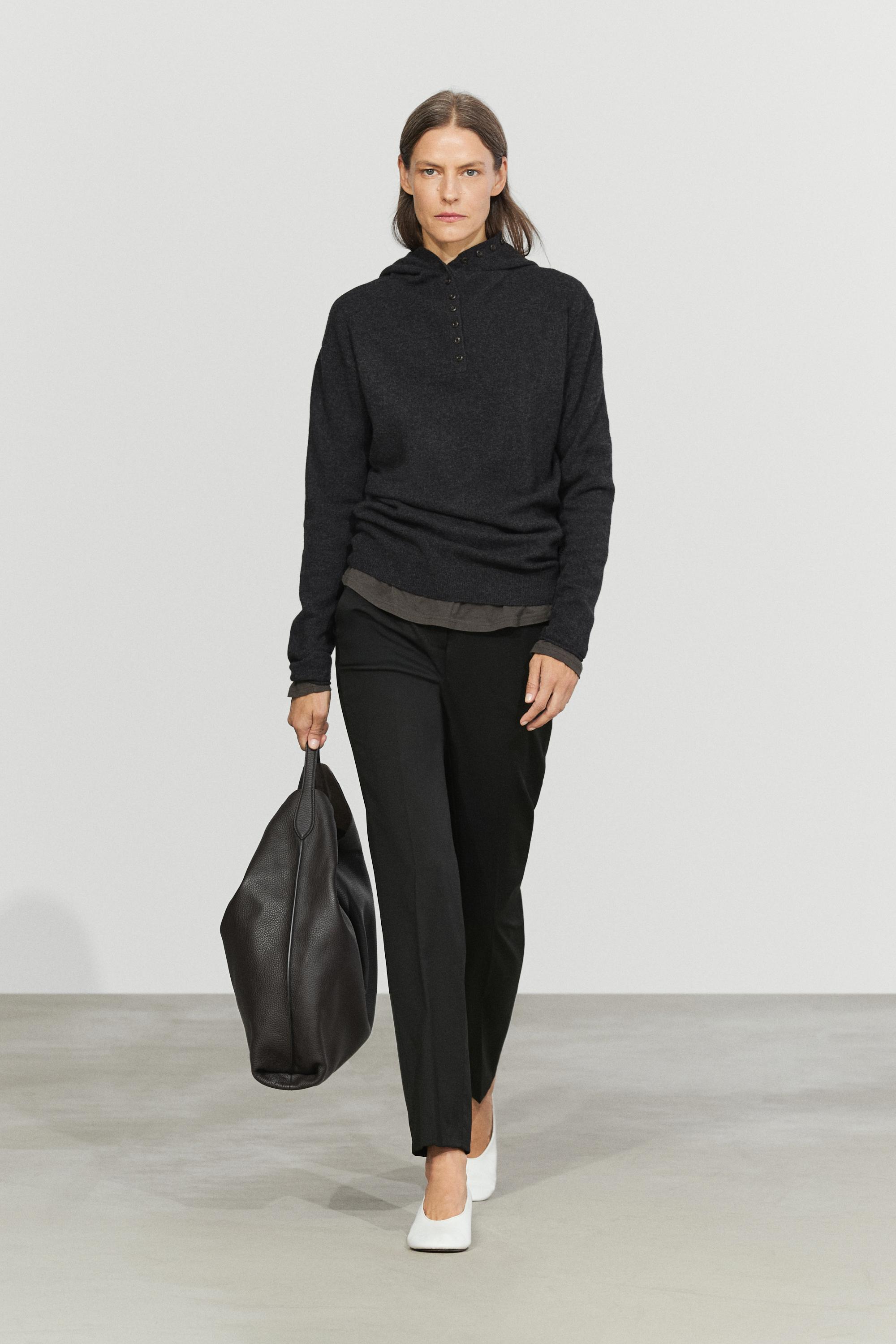 100% cool wool straight fit trousers - BLACK