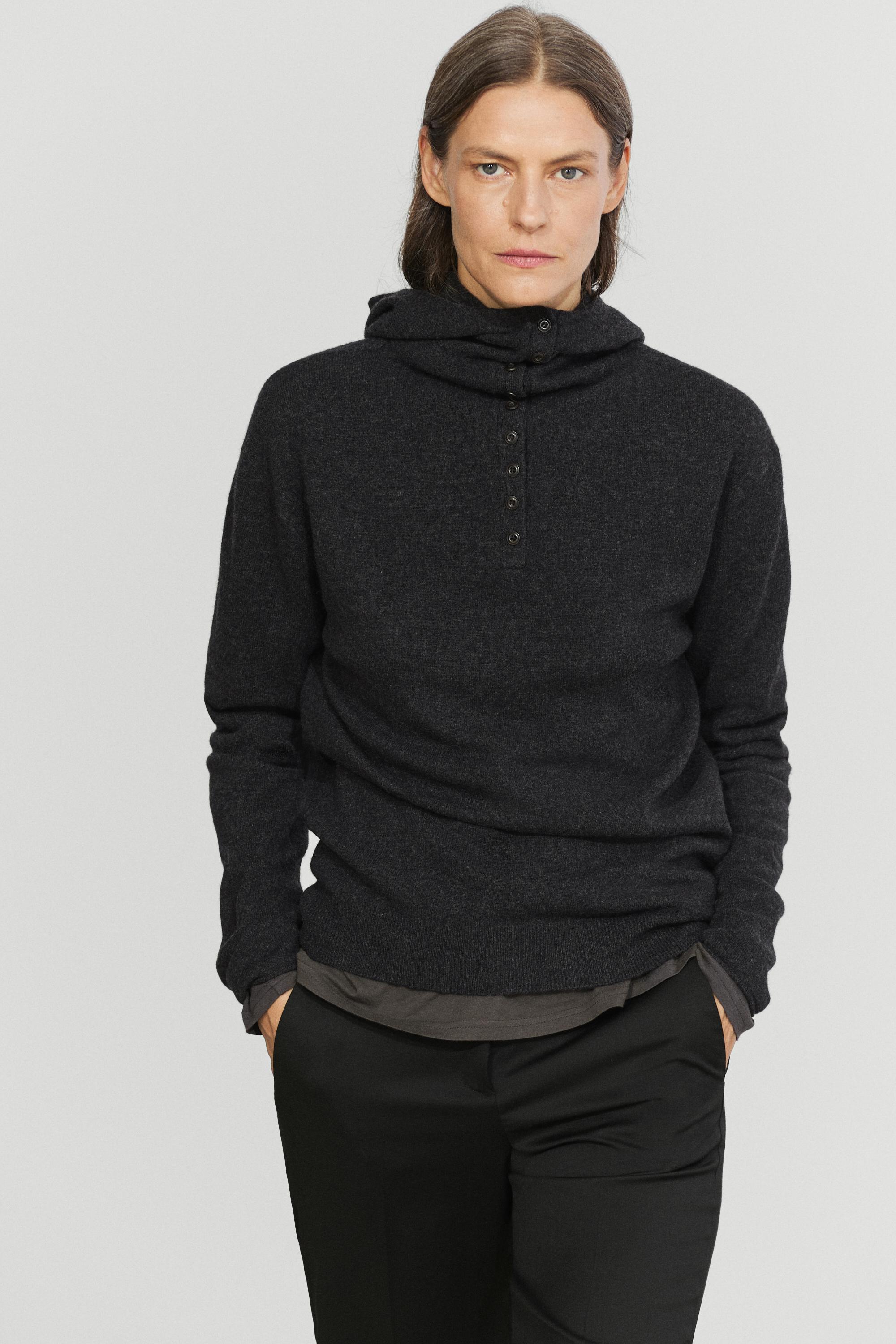 Hooded knit sweater with button detail - ANTHRACITE GREY