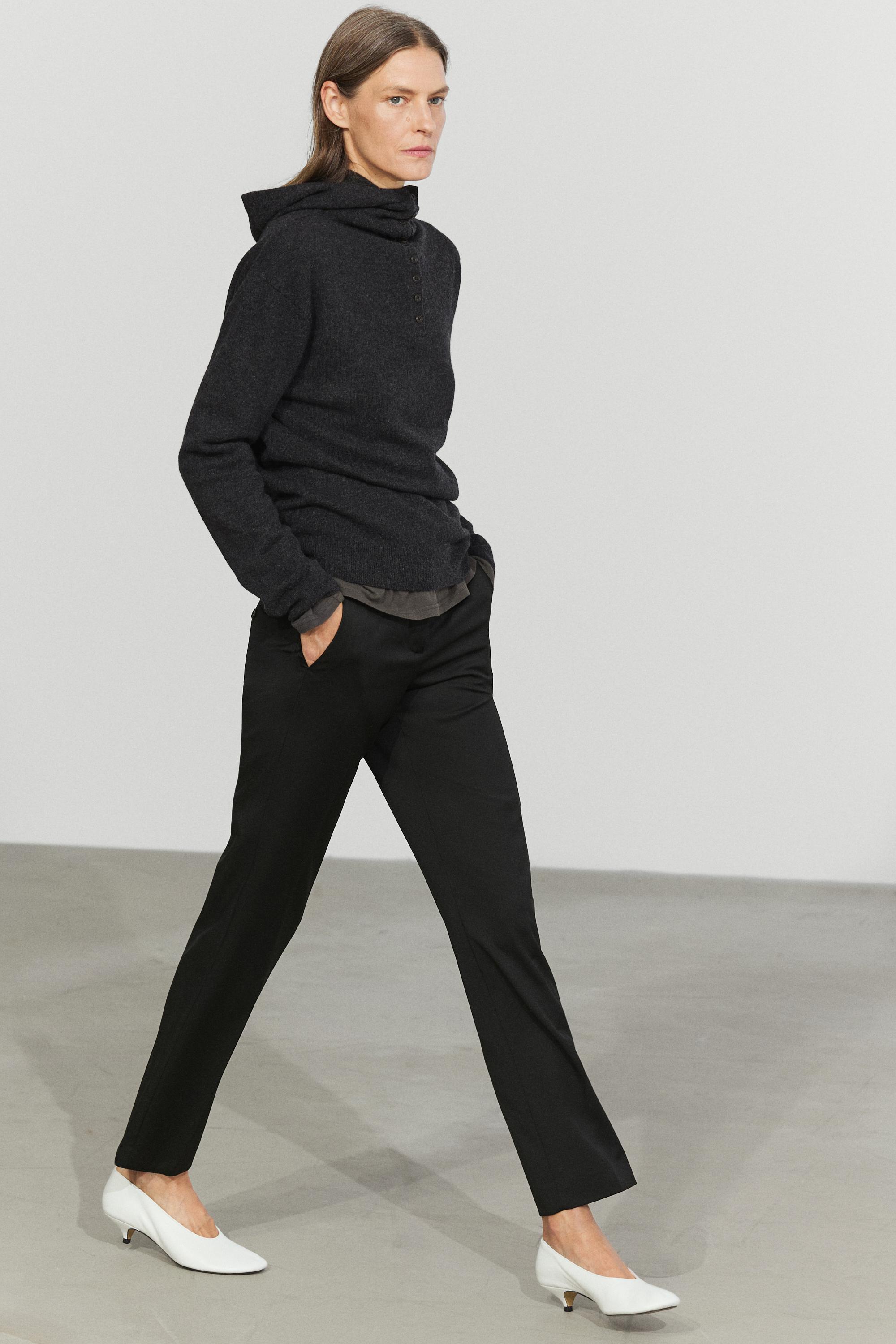 100% cool wool straight fit trousers - BLACK